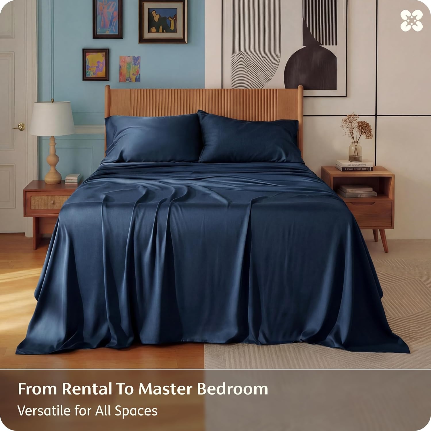 image:imageBedsure PureWoven 100 Rayon Derived from Bamboo Queen Sheets 4 Pieces Cooling Sheets for Hot Sleepers Breathable amp Silky Soft 16 Deep Pocket Hotel Luxury Bedding White07 Navy