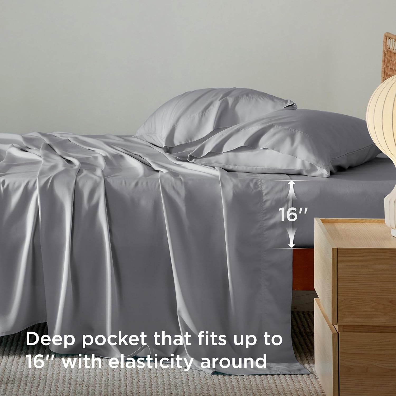 image:imageBedsure PureWoven 100 Rayon Derived from Bamboo Queen Sheets 4 Pieces Cooling Sheets for Hot Sleepers Breathable amp Silky Soft 16 Deep Pocket Hotel Luxury Bedding White04 Silver Grey