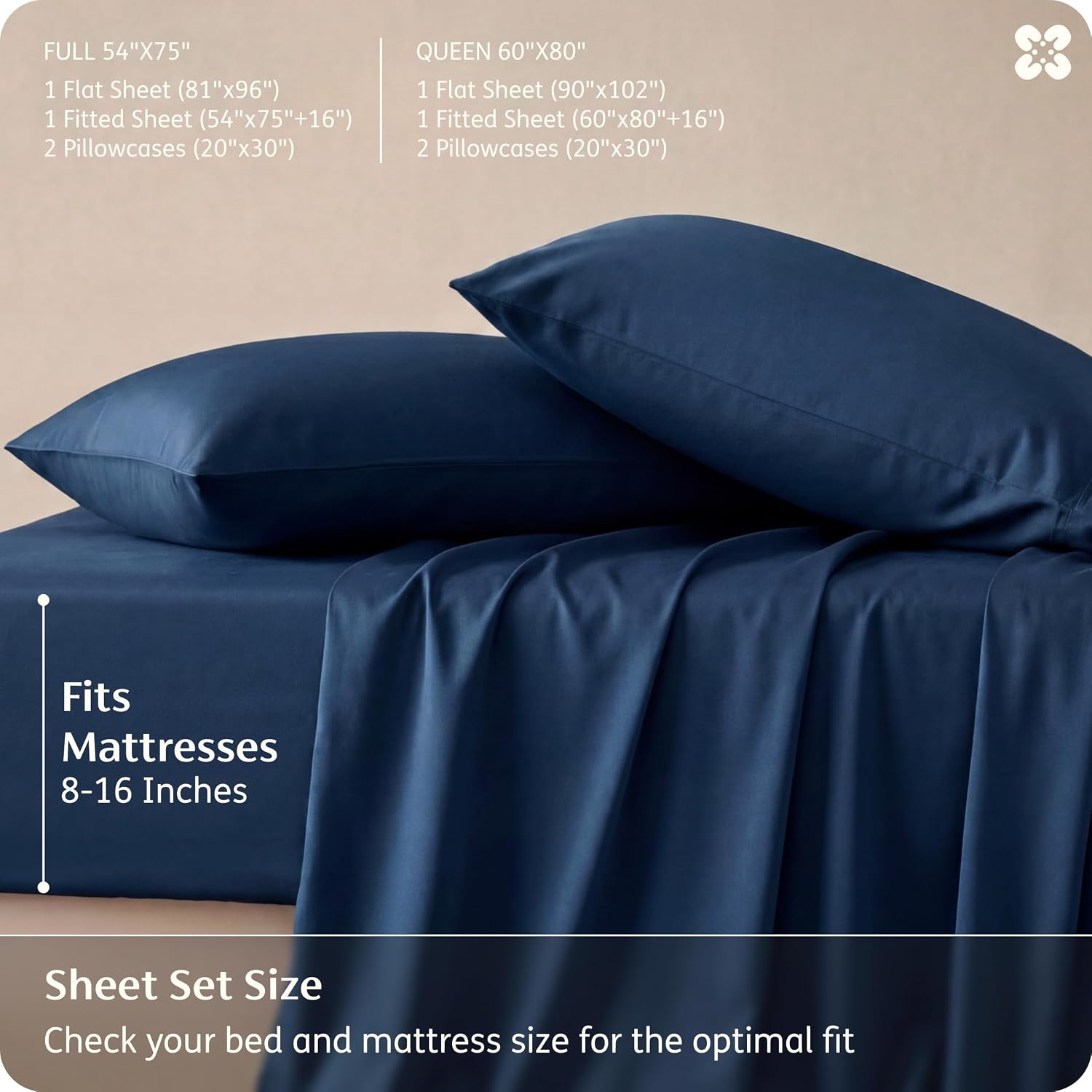 image:imageBedsure PureWoven 100 Rayon Derived from Bamboo Queen Sheets 4 Pieces Cooling Sheets for Hot Sleepers Breathable amp Silky Soft 16 Deep Pocket Hotel Luxury Bedding White07 Navy