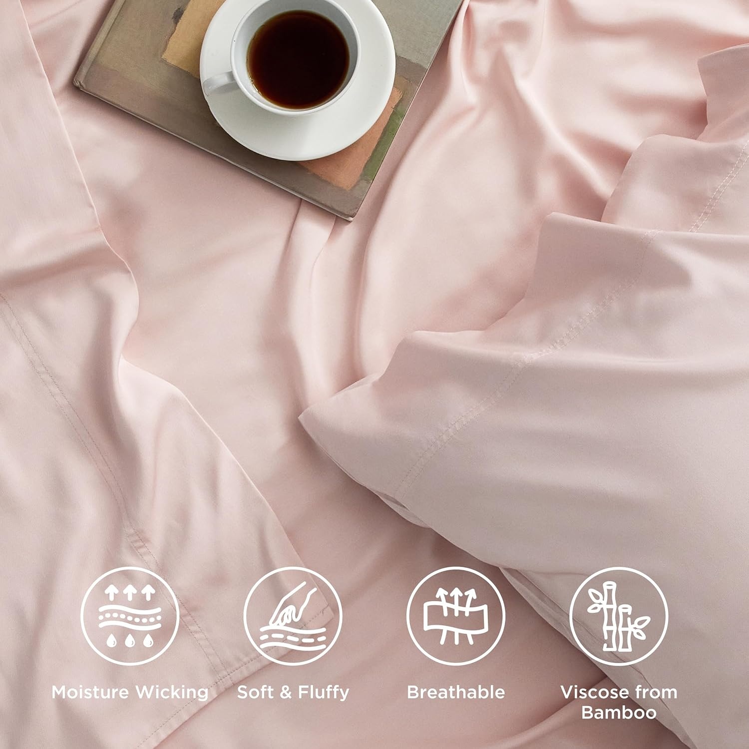 image:imageBedsure PureWoven 100 Rayon Derived from Bamboo Queen Sheets 4 Pieces Cooling Sheets for Hot Sleepers Breathable amp Silky Soft 16 Deep Pocket Hotel Luxury Bedding White11 Pink