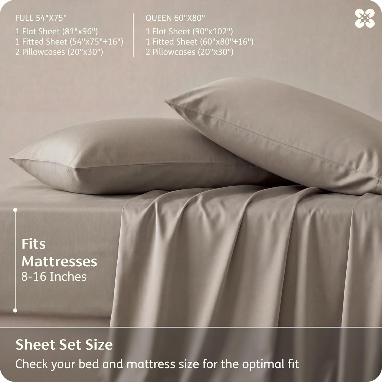 image:imageBedsure PureWoven 100 Rayon Derived from Bamboo Queen Sheets 4 Pieces Cooling Sheets for Hot Sleepers Breathable amp Silky Soft 16 Deep Pocket Hotel Luxury Bedding White17 Simply Taupe