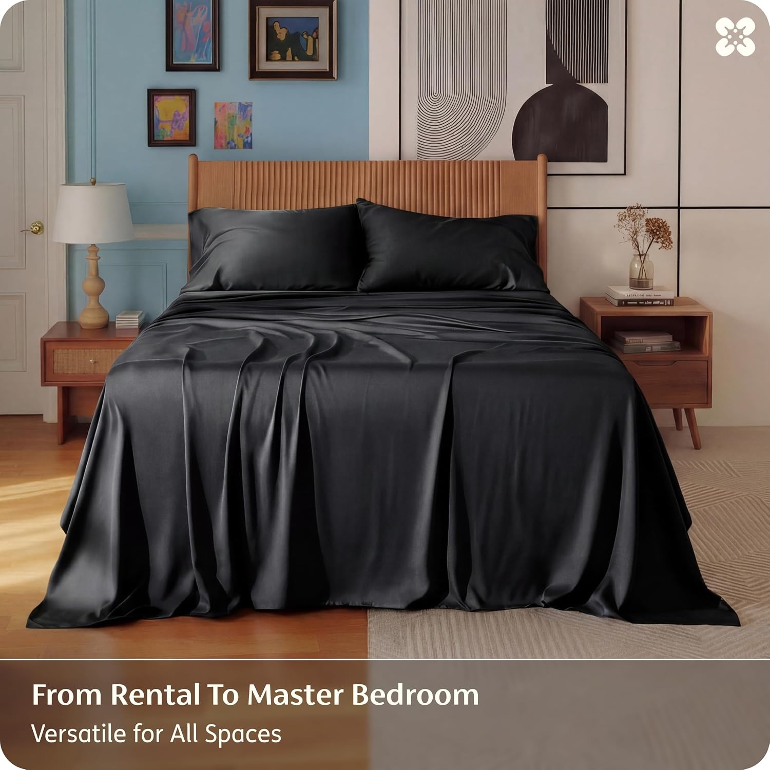 image:imageBedsure PureWoven 100 Rayon Derived from Bamboo Queen Sheets 4 Pieces Cooling Sheets for Hot Sleepers Breathable amp Silky Soft 16 Deep Pocket Hotel Luxury Bedding White09 Black