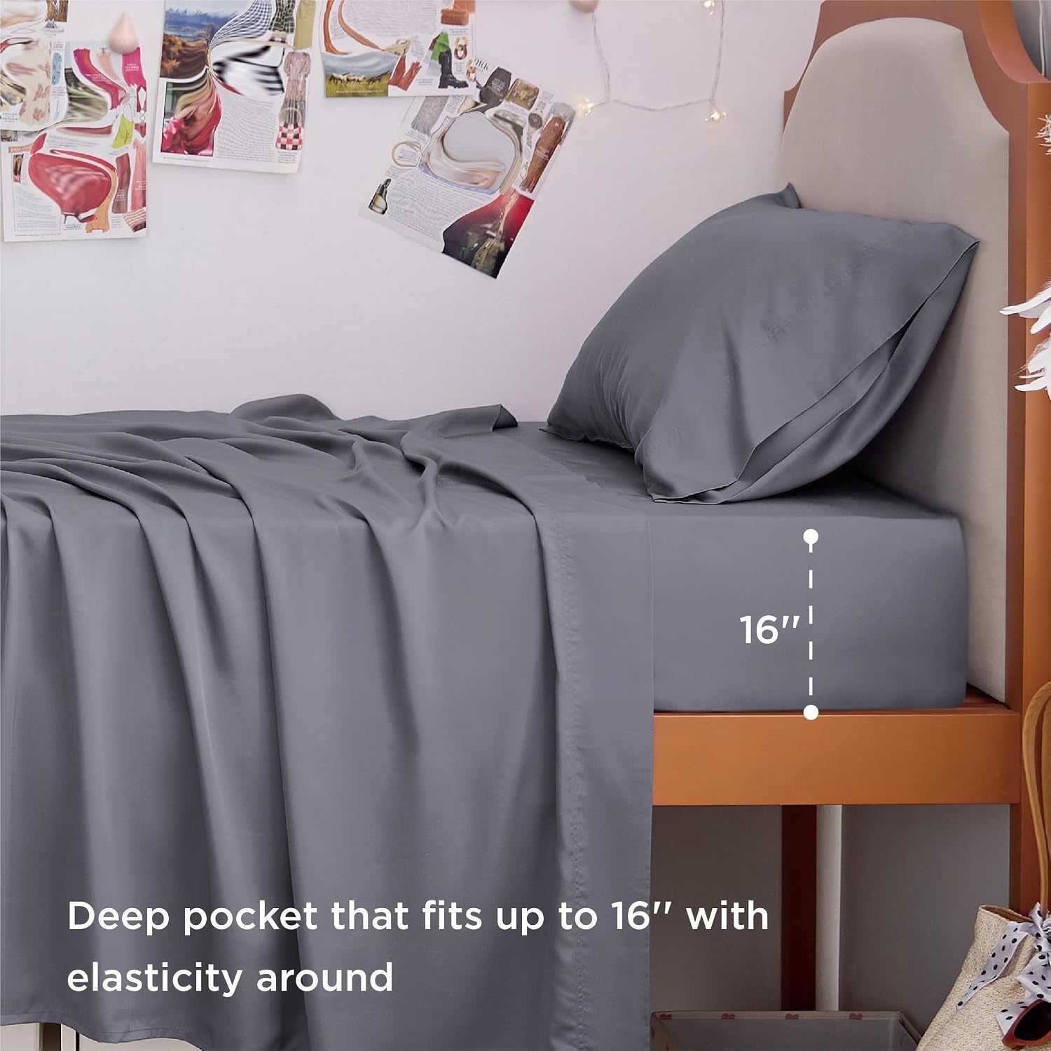 image:imageBedsure PureWoven 100 Rayon Derived from Bamboo Queen Sheets 4 Pieces Cooling Sheets for Hot Sleepers Breathable amp Silky Soft 16 Deep Pocket Hotel Luxury Bedding White01 Dark Grey