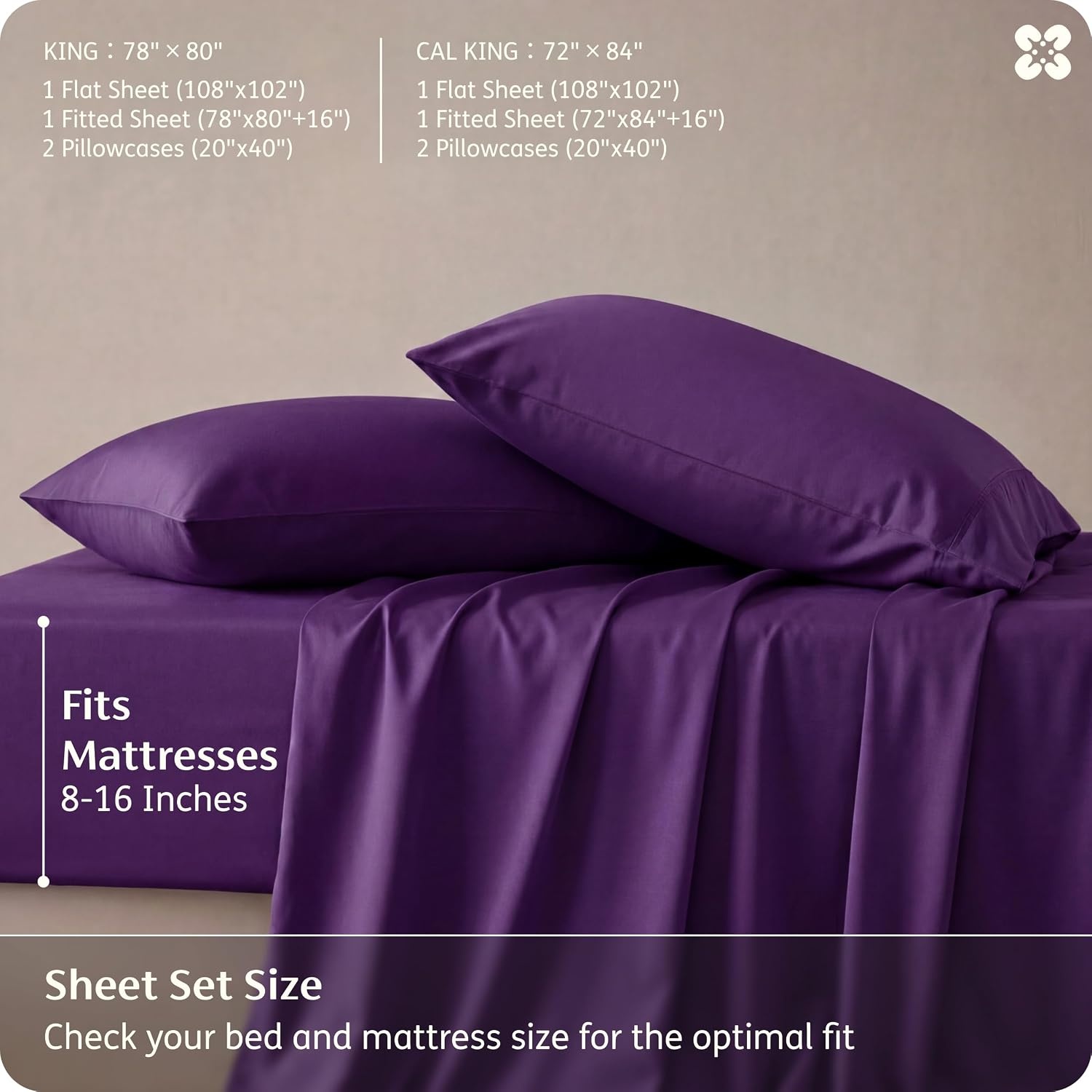 image:imageBedsure PureWoven 100 Rayon Derived from Bamboo Queen Sheets 4 Pieces Cooling Sheets for Hot Sleepers Breathable amp Silky Soft 16 Deep Pocket Hotel Luxury Bedding White14 Plum