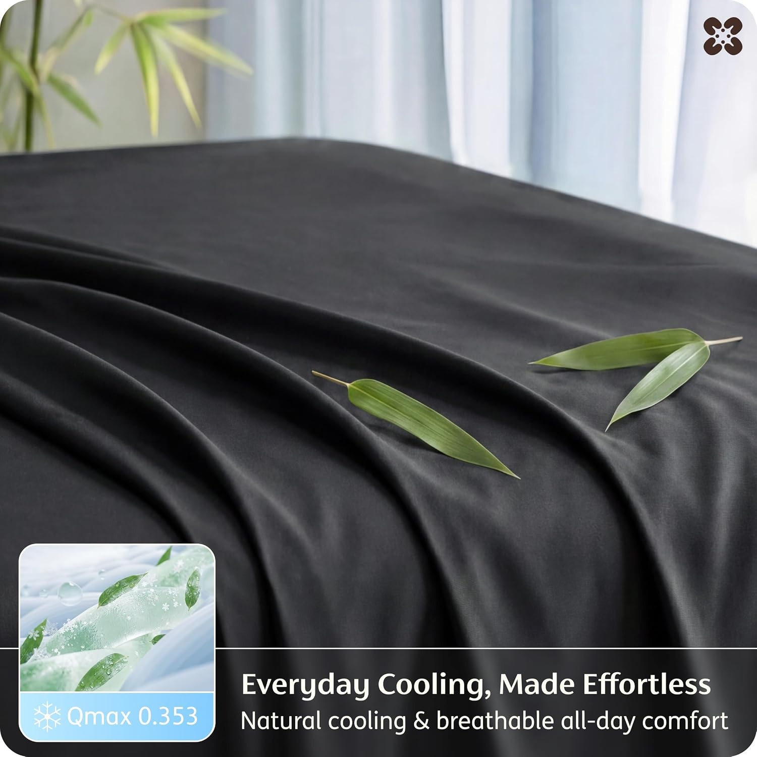 image:imageBedsure PureWoven 100 Rayon Derived from Bamboo Queen Sheets 4 Pieces Cooling Sheets for Hot Sleepers Breathable amp Silky Soft 16 Deep Pocket Hotel Luxury Bedding White09 Black
