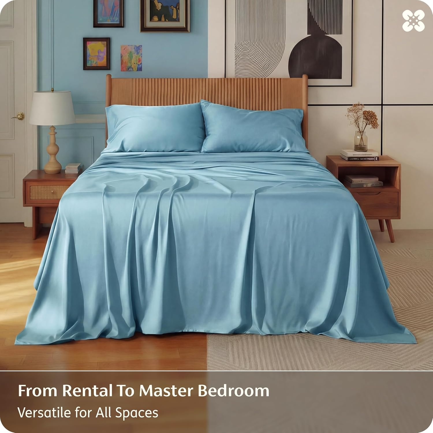 image:imageBedsure PureWoven 100 Rayon Derived from Bamboo Queen Sheets 4 Pieces Cooling Sheets for Hot Sleepers Breathable amp Silky Soft 16 Deep Pocket Hotel Luxury Bedding White08 Aqua
