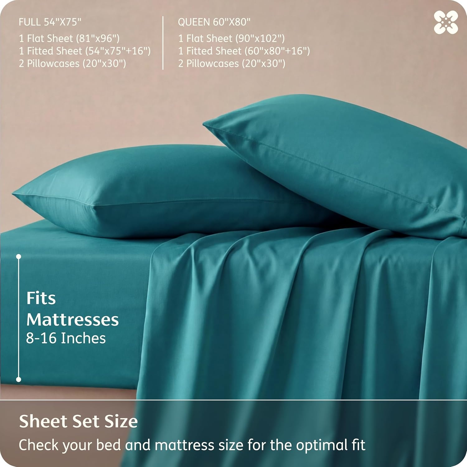 image:imageBedsure PureWoven 100 Rayon Derived from Bamboo Queen Sheets 4 Pieces Cooling Sheets for Hot Sleepers Breathable amp Silky Soft 16 Deep Pocket Hotel Luxury Bedding White18 Turquoise