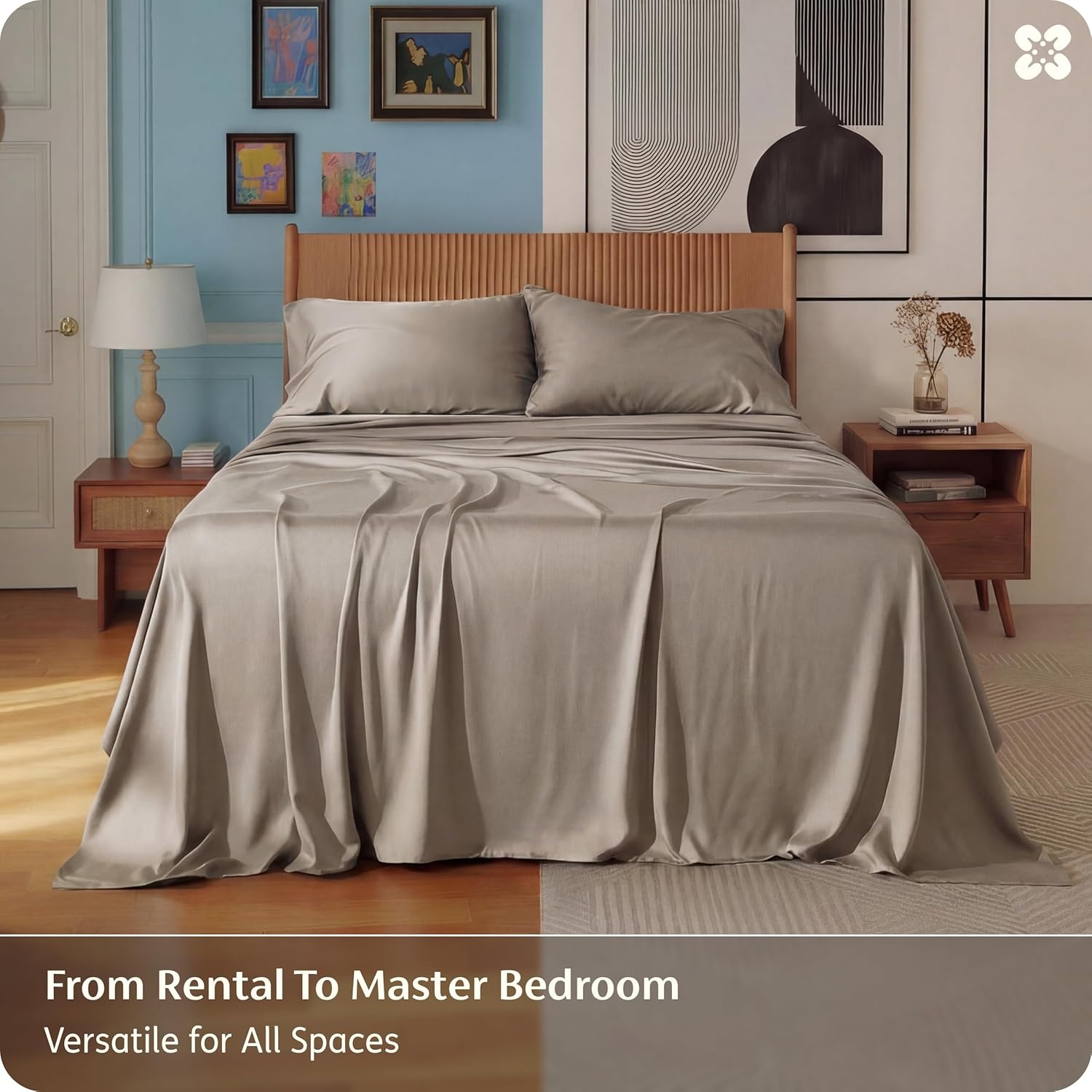 image:imageBedsure PureWoven 100 Rayon Derived from Bamboo Queen Sheets 4 Pieces Cooling Sheets for Hot Sleepers Breathable amp Silky Soft 16 Deep Pocket Hotel Luxury Bedding White17 Simply Taupe