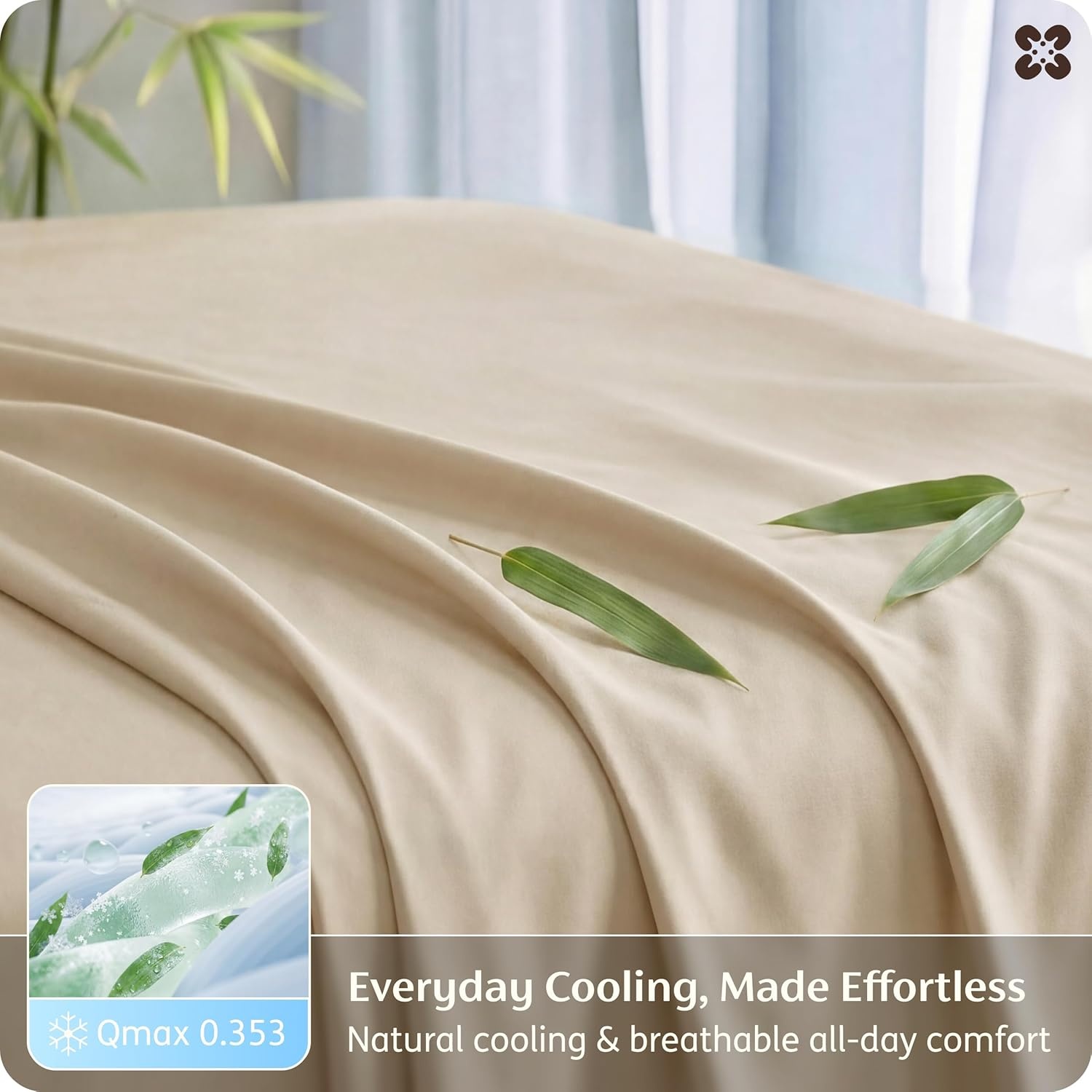 image:imageBedsure PureWoven 100 Rayon Derived from Bamboo Queen Sheets 4 Pieces Cooling Sheets for Hot Sleepers Breathable amp Silky Soft 16 Deep Pocket Hotel Luxury Bedding White12 Light Beige