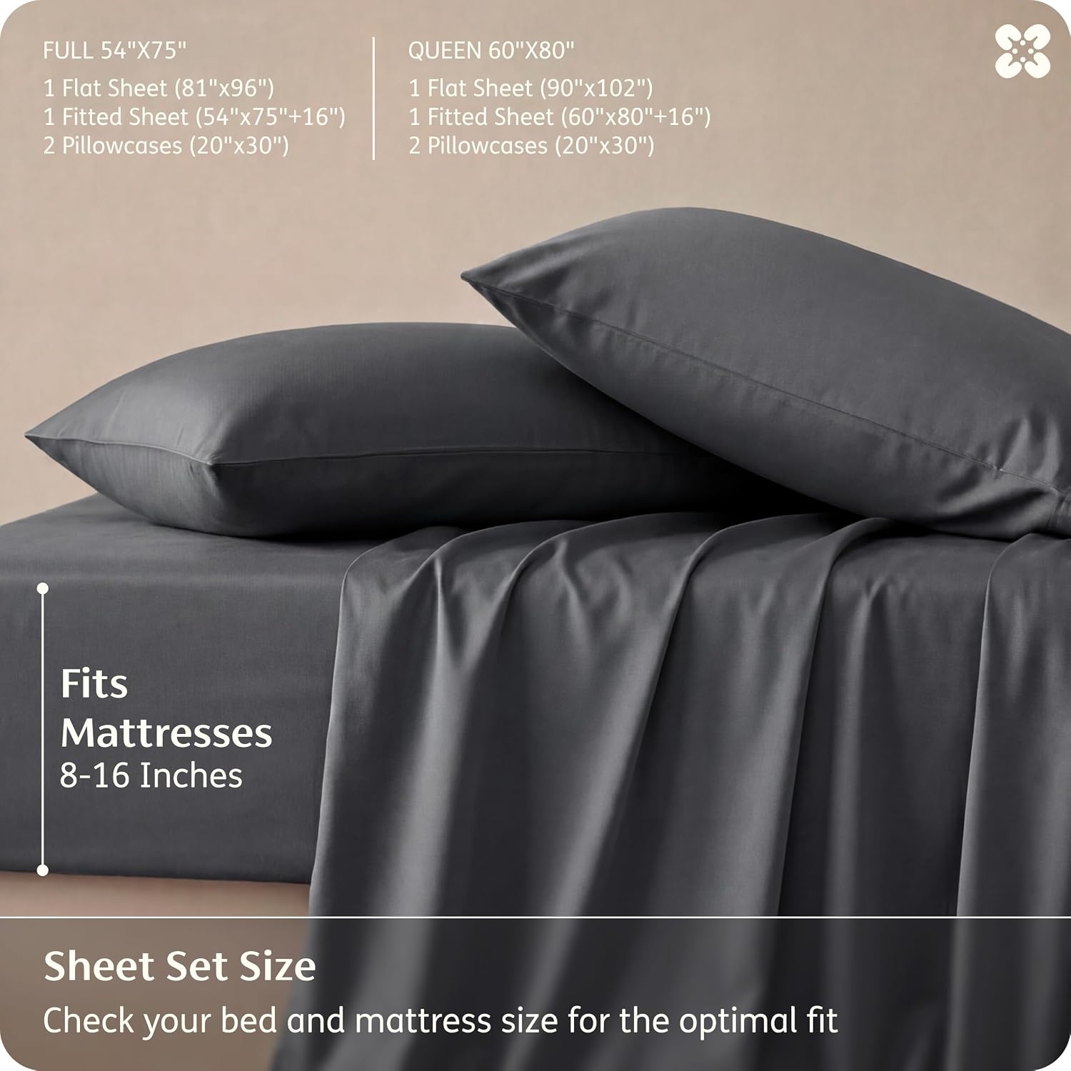 image:imageBedsure PureWoven 100 Rayon Derived from Bamboo Queen Sheets 4 Pieces Cooling Sheets for Hot Sleepers Breathable amp Silky Soft 16 Deep Pocket Hotel Luxury Bedding White27 Charcoal