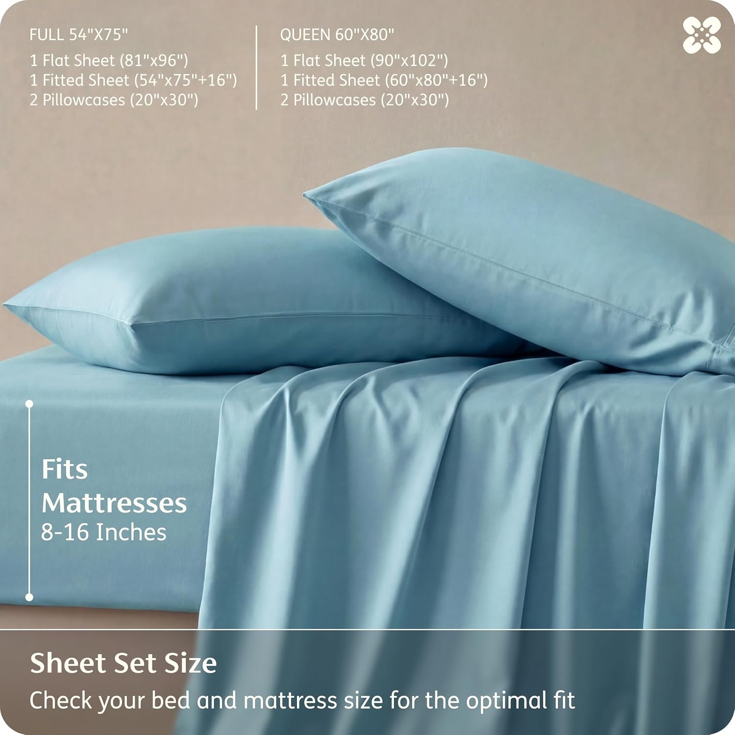 image:imageBedsure PureWoven 100 Rayon Derived from Bamboo Queen Sheets 4 Pieces Cooling Sheets for Hot Sleepers Breathable amp Silky Soft 16 Deep Pocket Hotel Luxury Bedding White08 Aqua