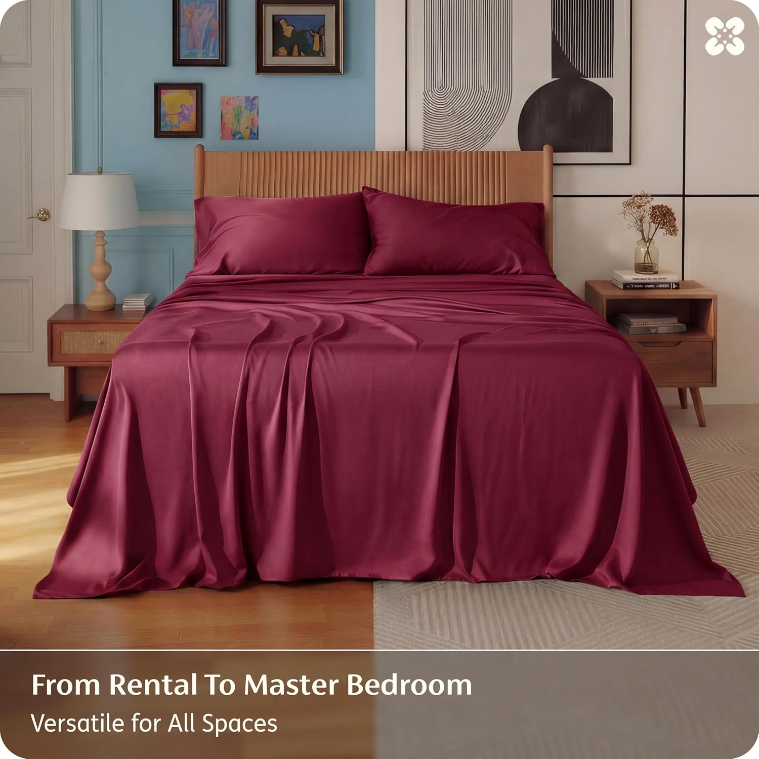 image:imageBedsure PureWoven 100 Rayon Derived from Bamboo Queen Sheets 4 Pieces Cooling Sheets for Hot Sleepers Breathable amp Silky Soft 16 Deep Pocket Hotel Luxury Bedding White15 Burgundy