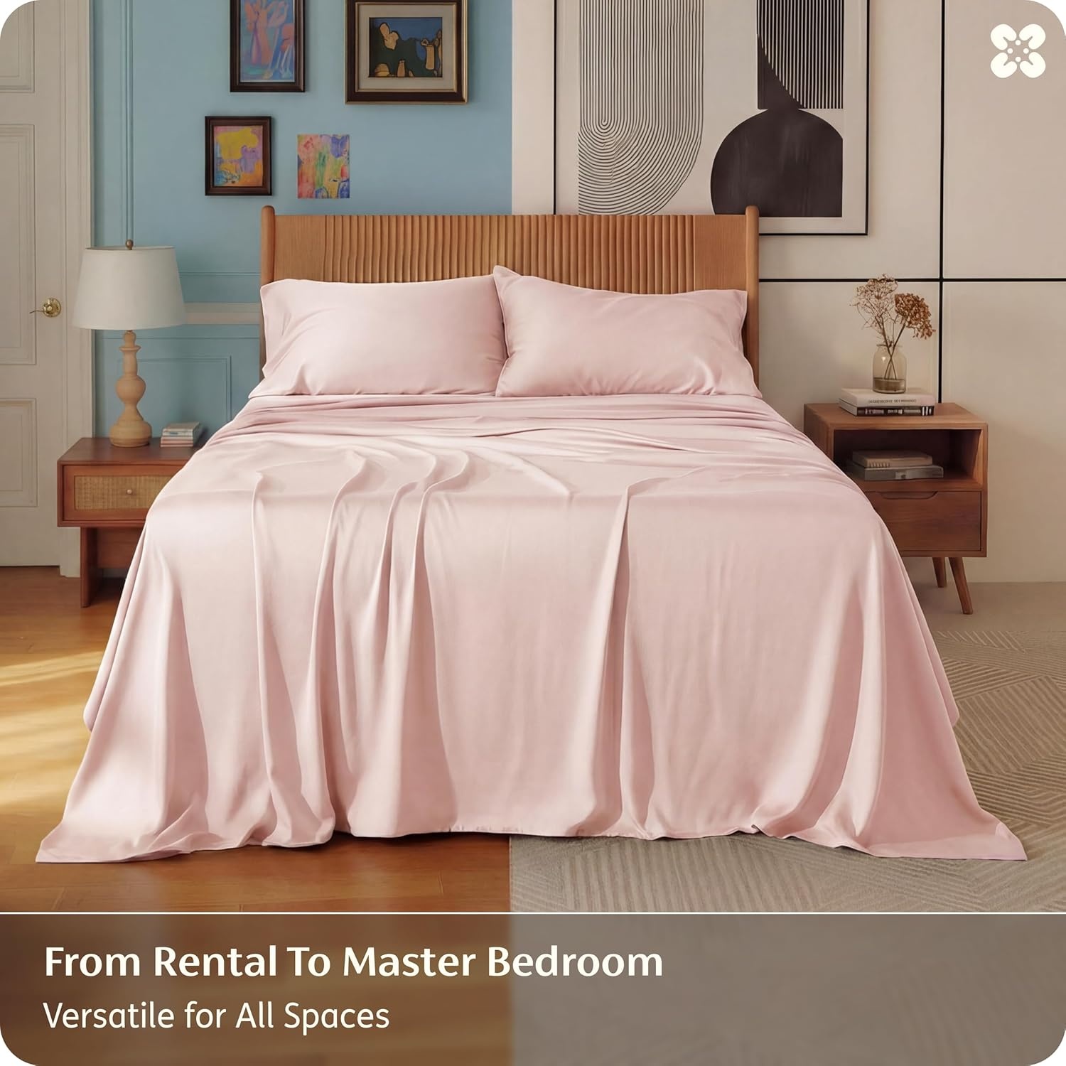 image:imageBedsure PureWoven 100 Rayon Derived from Bamboo Queen Sheets 4 Pieces Cooling Sheets for Hot Sleepers Breathable amp Silky Soft 16 Deep Pocket Hotel Luxury Bedding White11 Pink