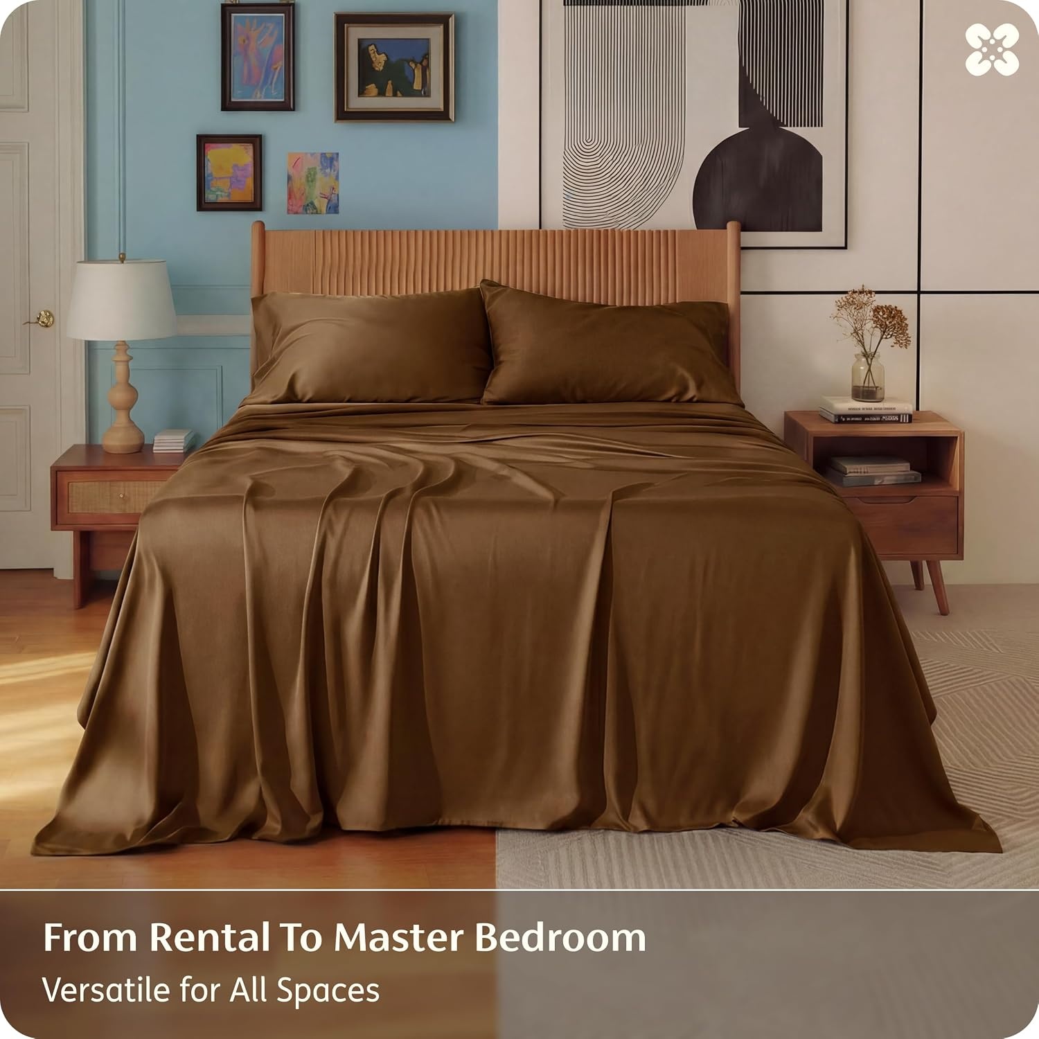 image:imageBedsure PureWoven 100 Rayon Derived from Bamboo Queen Sheets 4 Pieces Cooling Sheets for Hot Sleepers Breathable amp Silky Soft 16 Deep Pocket Hotel Luxury Bedding White20 Brown