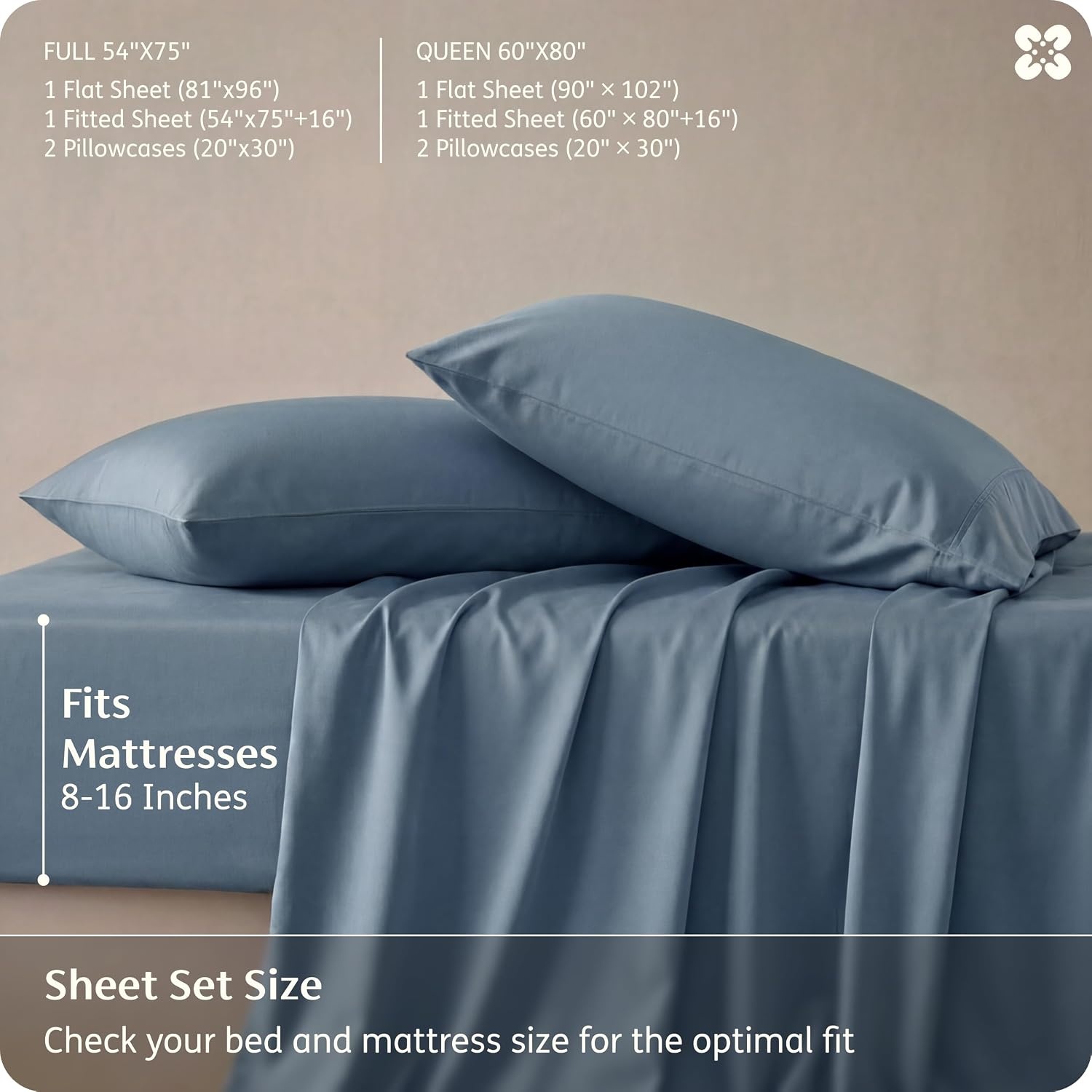 image:imageBedsure PureWoven 100 Rayon Derived from Bamboo Queen Sheets 4 Pieces Cooling Sheets for Hot Sleepers Breathable amp Silky Soft 16 Deep Pocket Hotel Luxury Bedding White05 Dusty Blue