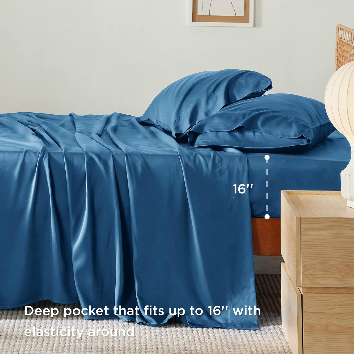 image:imageBedsure PureWoven 100 Rayon Derived from Bamboo Queen Sheets 4 Pieces Cooling Sheets for Hot Sleepers Breathable amp Silky Soft 16 Deep Pocket Hotel Luxury Bedding White06 Teal