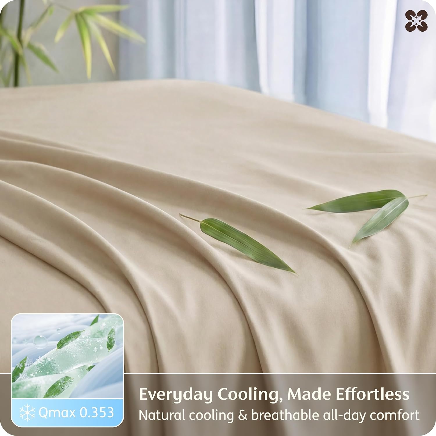 image:imageBedsure PureWoven 100 Rayon Derived from Bamboo Queen Sheets 4 Pieces Cooling Sheets for Hot Sleepers Breathable amp Silky Soft 16 Deep Pocket Hotel Luxury Bedding White03 Beige