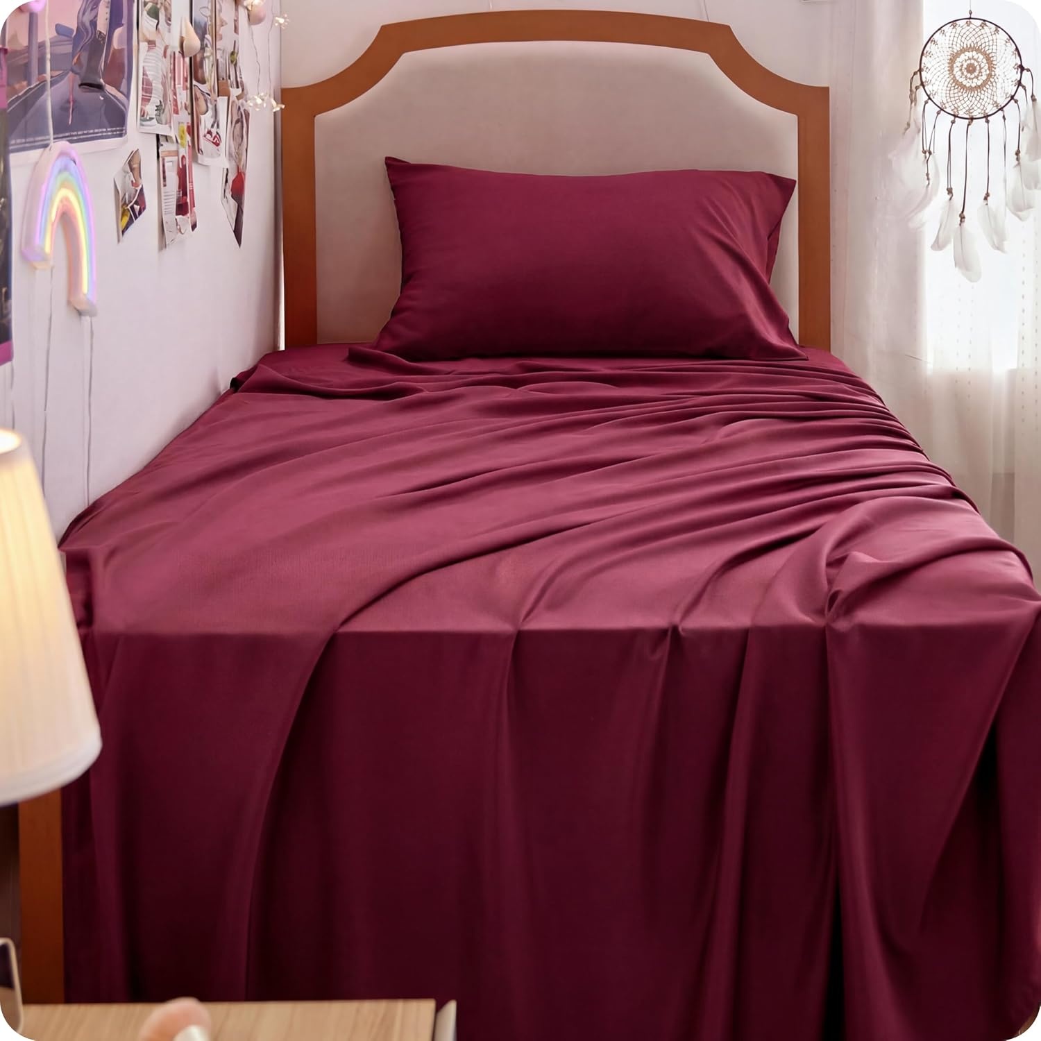 image:imageBedsure PureWoven 100 Rayon Derived from Bamboo Queen Sheets 4 Pieces Cooling Sheets for Hot Sleepers Breathable amp Silky Soft 16 Deep Pocket Hotel Luxury Bedding White15 Burgundy