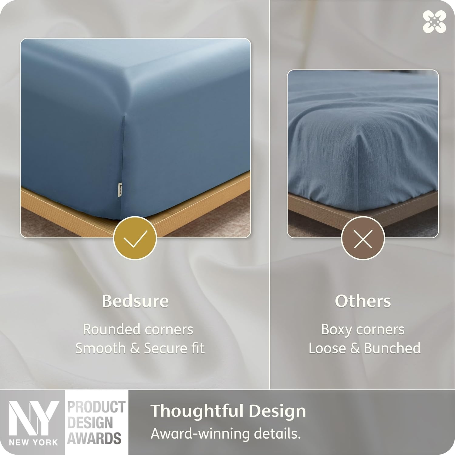 image:imageBedsure PureWoven 100 Viscose Derived from Bamboo King Size Sheet Set 3PCS Organically Grown 18 Deep Pocket Cooling Fitted Sheet Set for Hot Sleepers Luxury Silky Soft No Flat Sheet White04 Mineral Blue