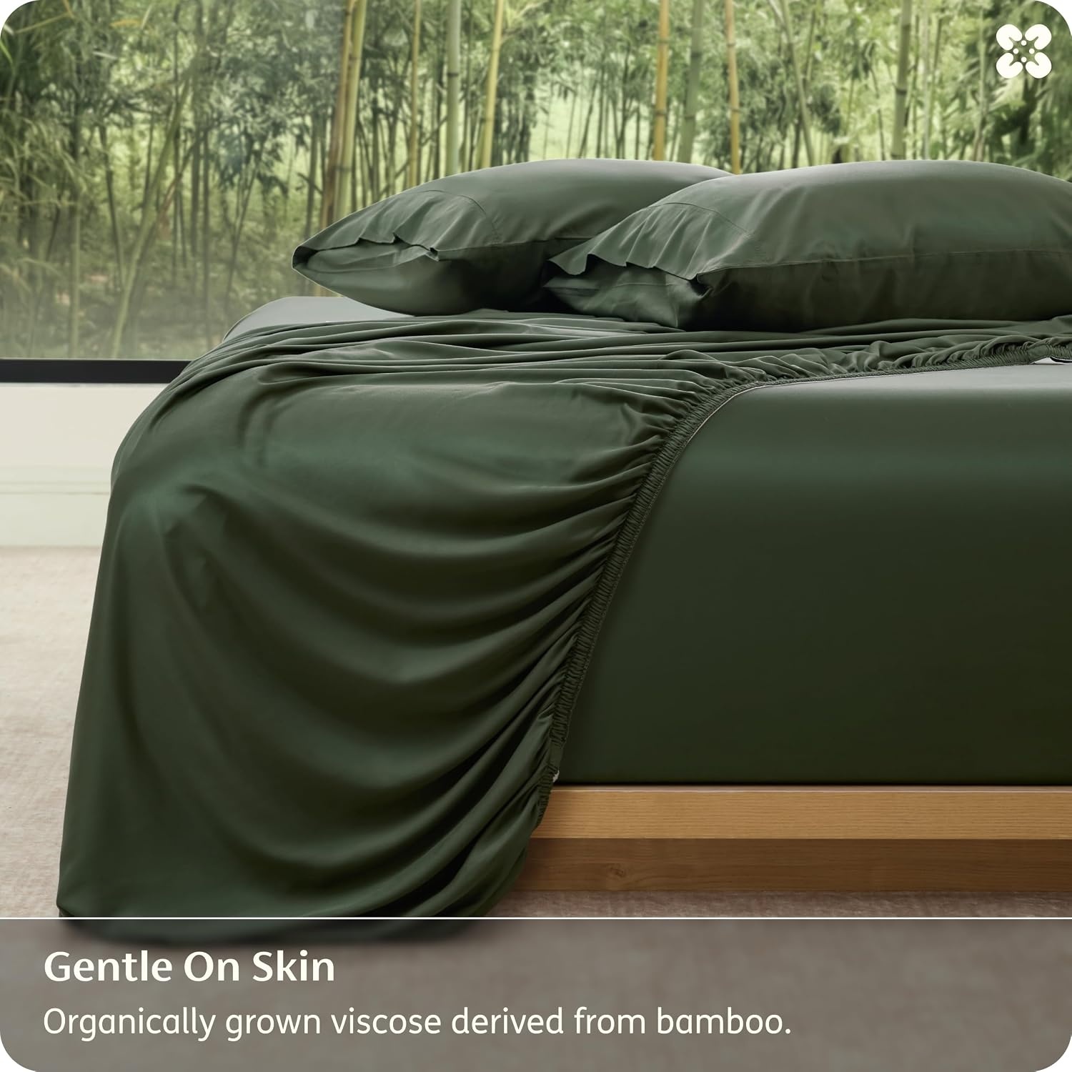 image:imageBedsure PureWoven 100 Viscose Derived from Bamboo King Size Sheet Set 3PCS Organically Grown 18 Deep Pocket Cooling Fitted Sheet Set for Hot Sleepers Luxury Silky Soft No Flat Sheet White05 Olive Green