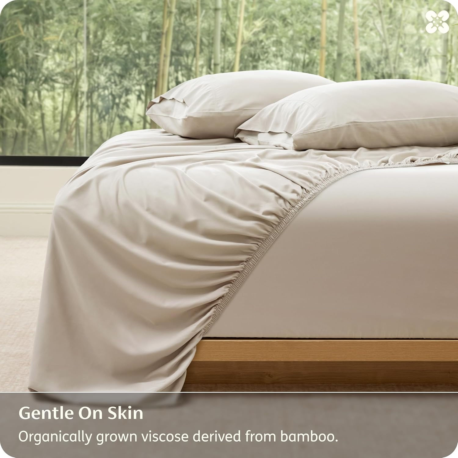image:imageBedsure PureWoven 100 Viscose Derived from Bamboo King Size Sheet Set 3PCS Organically Grown 18 Deep Pocket Cooling Fitted Sheet Set for Hot Sleepers Luxury Silky Soft No Flat Sheet White02 Beige