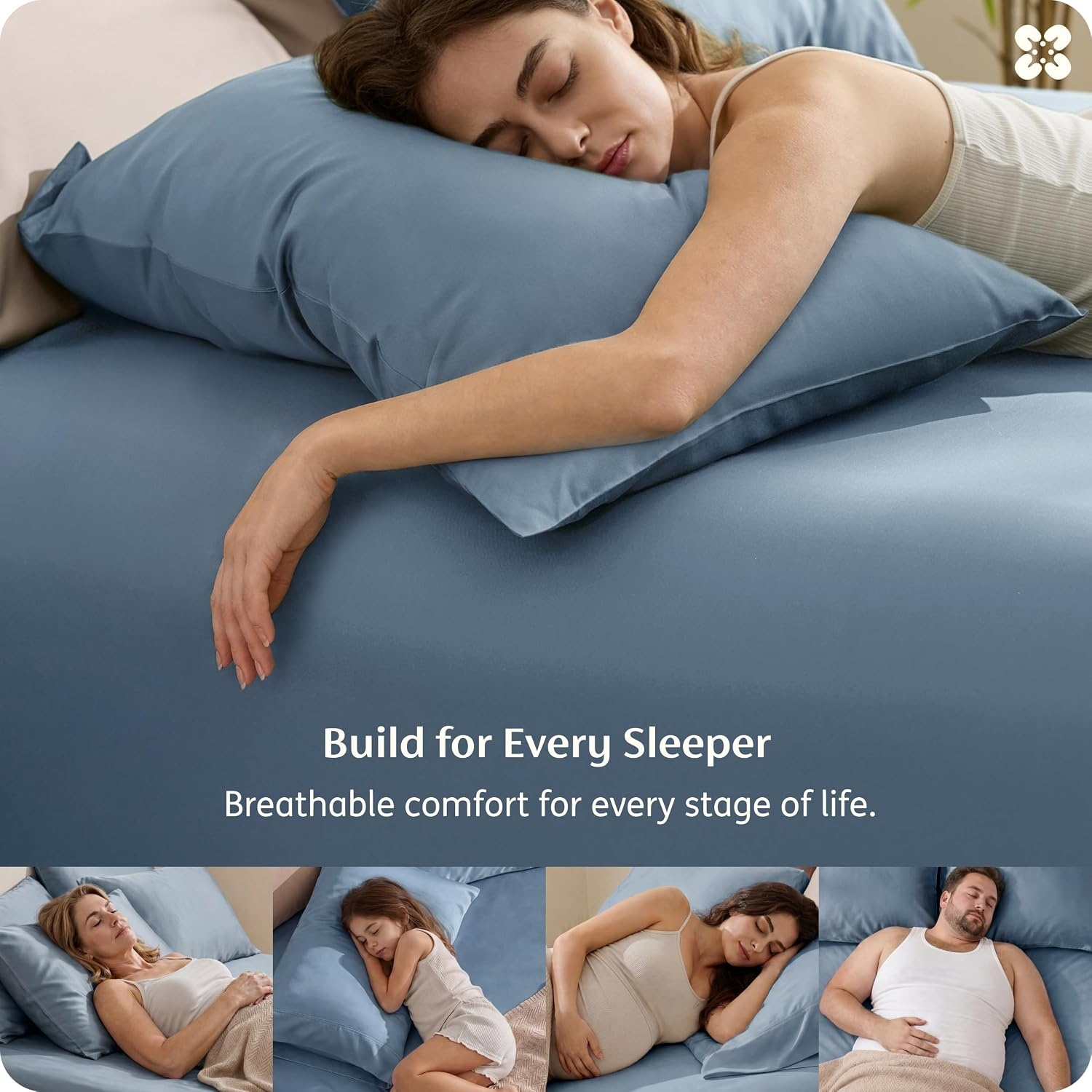 image:imageBedsure PureWoven 100 Viscose Derived from Bamboo King Size Sheet Set 3PCS Organically Grown 18 Deep Pocket Cooling Fitted Sheet Set for Hot Sleepers Luxury Silky Soft No Flat Sheet White04 Mineral Blue