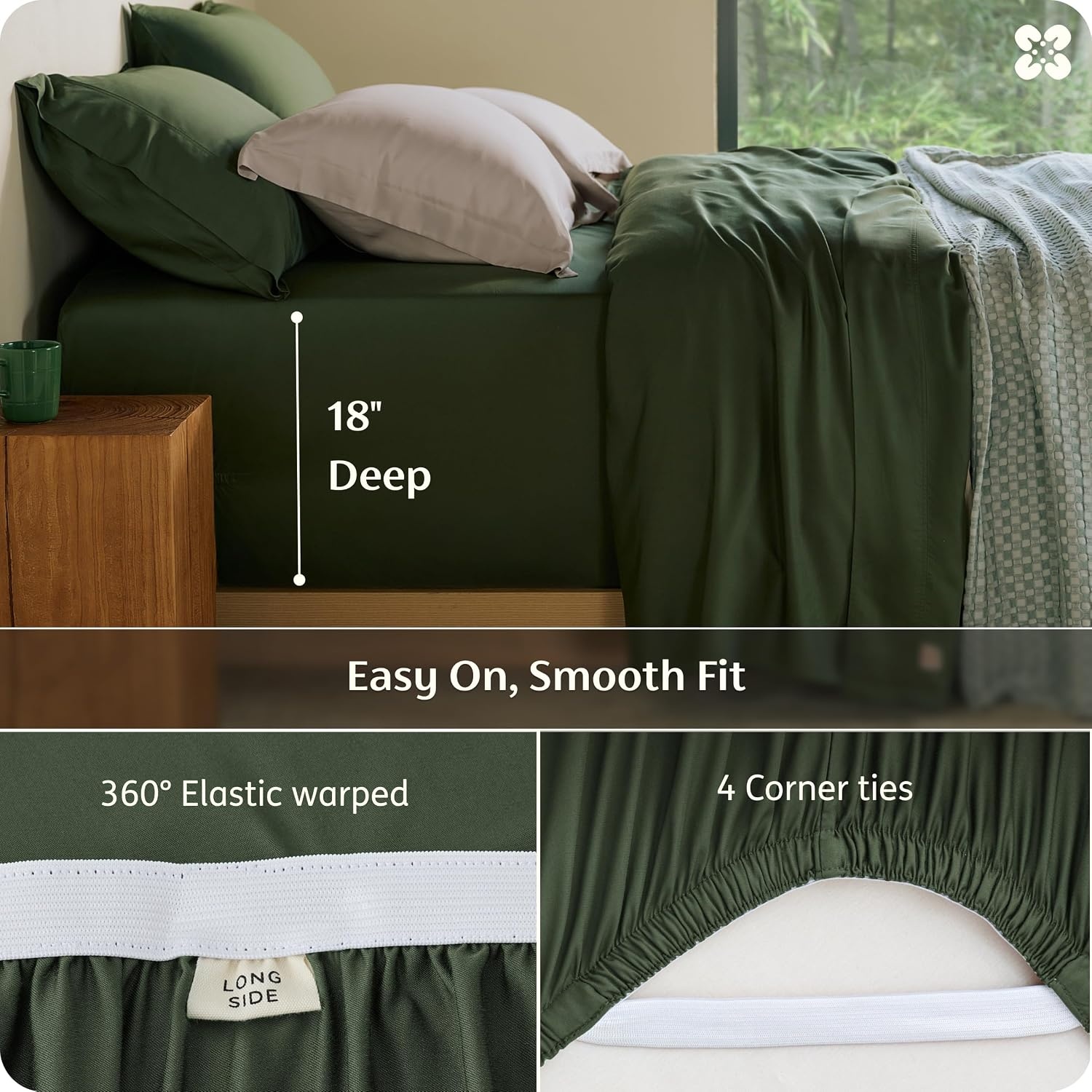 image:imageBedsure PureWoven 100 Viscose Derived from Bamboo King Size Sheet Set 3PCS Organically Grown 18 Deep Pocket Cooling Fitted Sheet Set for Hot Sleepers Luxury Silky Soft No Flat Sheet White05 Olive Green