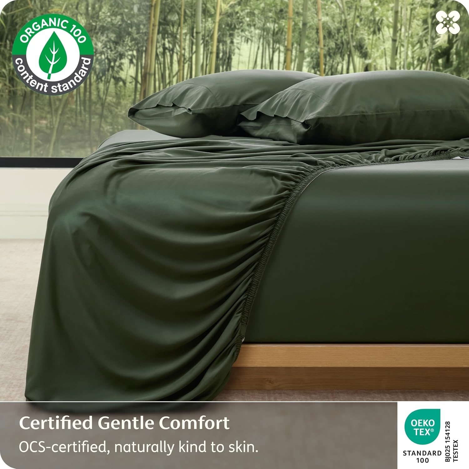 image:imageBedsure PureWoven 100 Viscose Derived from Bamboo King Size Sheet Set 3PCS Organically Grown 18 Deep Pocket Cooling Fitted Sheet Set for Hot Sleepers Luxury Silky Soft No Flat Sheet White05 Olive Green