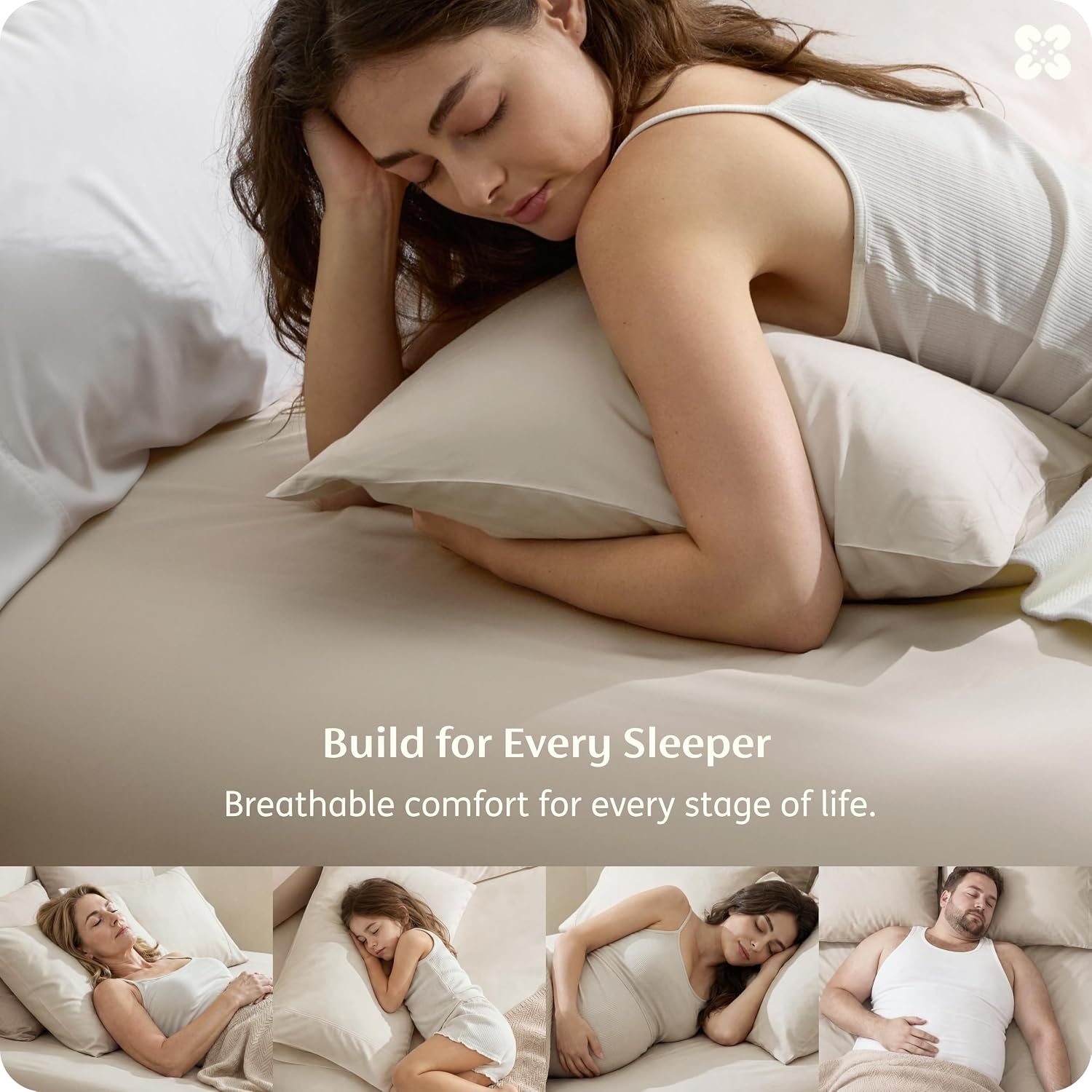 image:imageBedsure PureWoven 100 Viscose Derived from Bamboo King Size Sheet Set 3PCS Organically Grown 18 Deep Pocket Cooling Fitted Sheet Set for Hot Sleepers Luxury Silky Soft No Flat Sheet White02 Beige