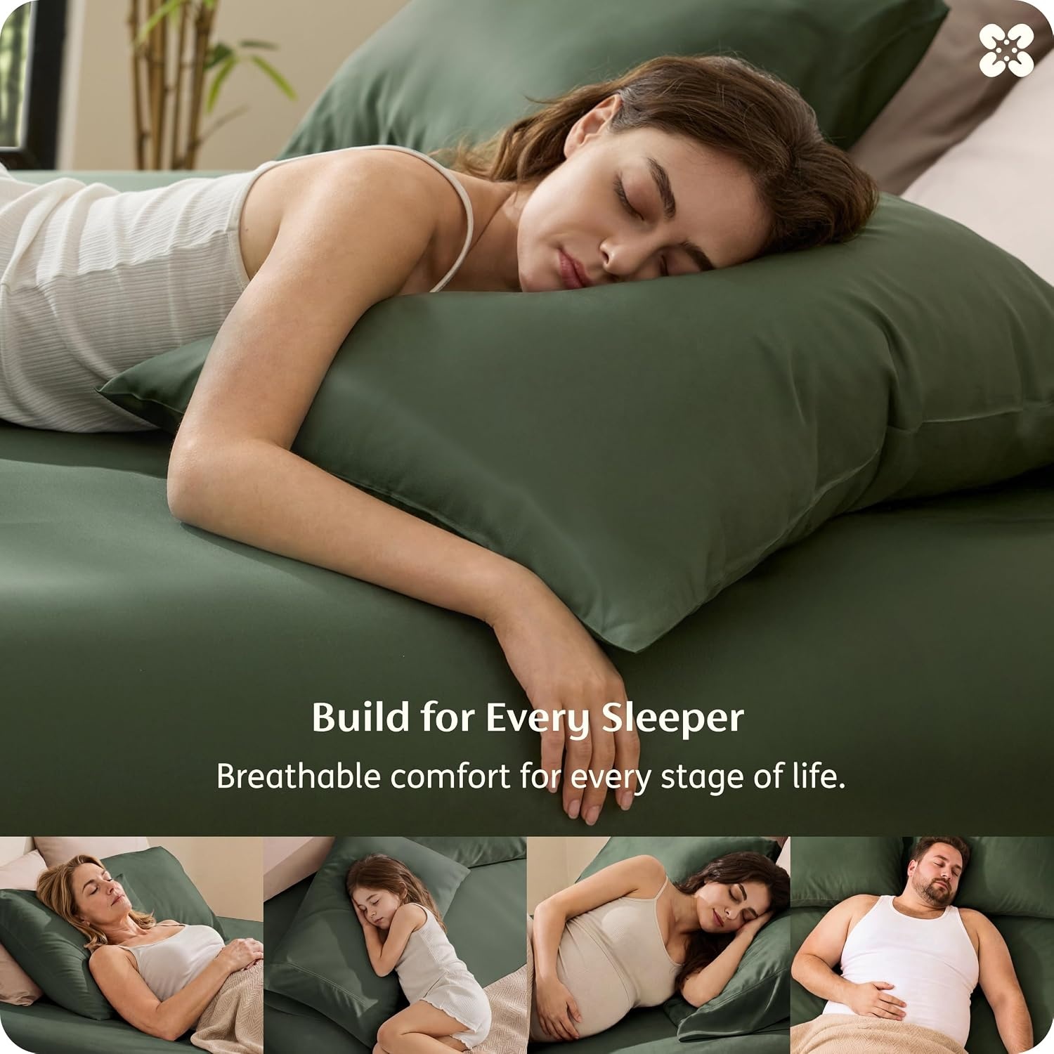 image:imageBedsure PureWoven 100 Viscose Derived from Bamboo King Size Sheet Set 3PCS Organically Grown 18 Deep Pocket Cooling Fitted Sheet Set for Hot Sleepers Luxury Silky Soft No Flat Sheet White05 Olive Green