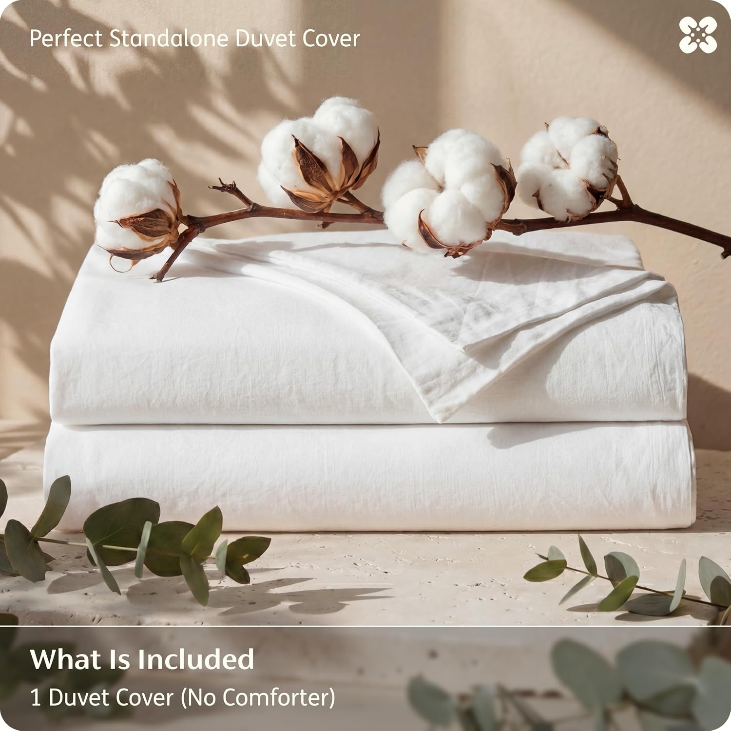 image:imageBedsure PureWoven 100 Washed Cotton Duvet Cover Only QueenFrosted Almond Linen Like Textured Minimalist Bedding Plain Soft for All Seasons Zipper Closure 8 Corner Ties Good Housekeeping Seal01 Natural White Duvet Cover Only