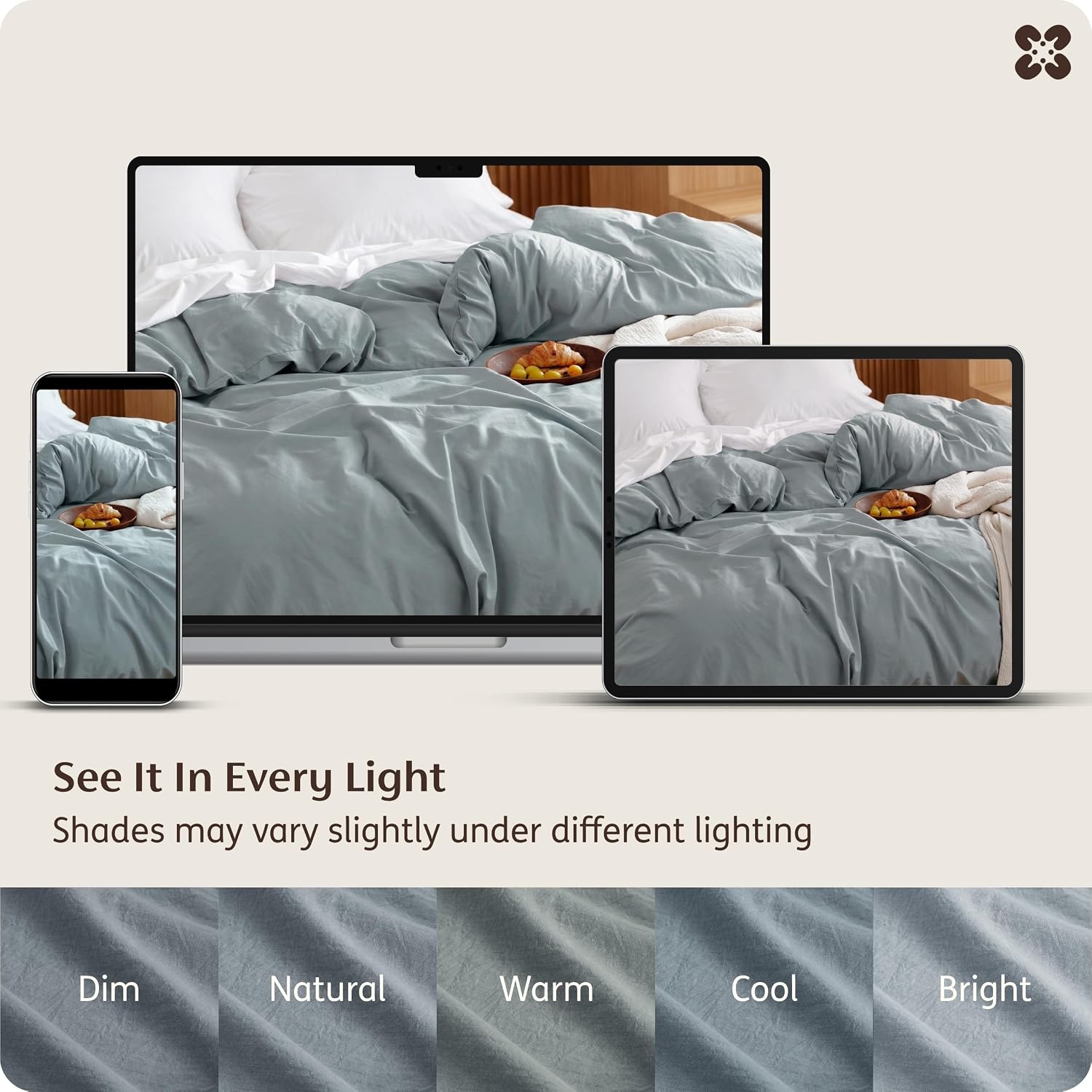 image:imageBedsure PureWoven 100 Washed Cotton Duvet Cover Only QueenFrosted Almond Linen Like Textured Minimalist Bedding Plain Soft for All Seasons Zipper Closure 8 Corner Ties Good Housekeeping Seal05 Dusty Blue Duvet Cover Only