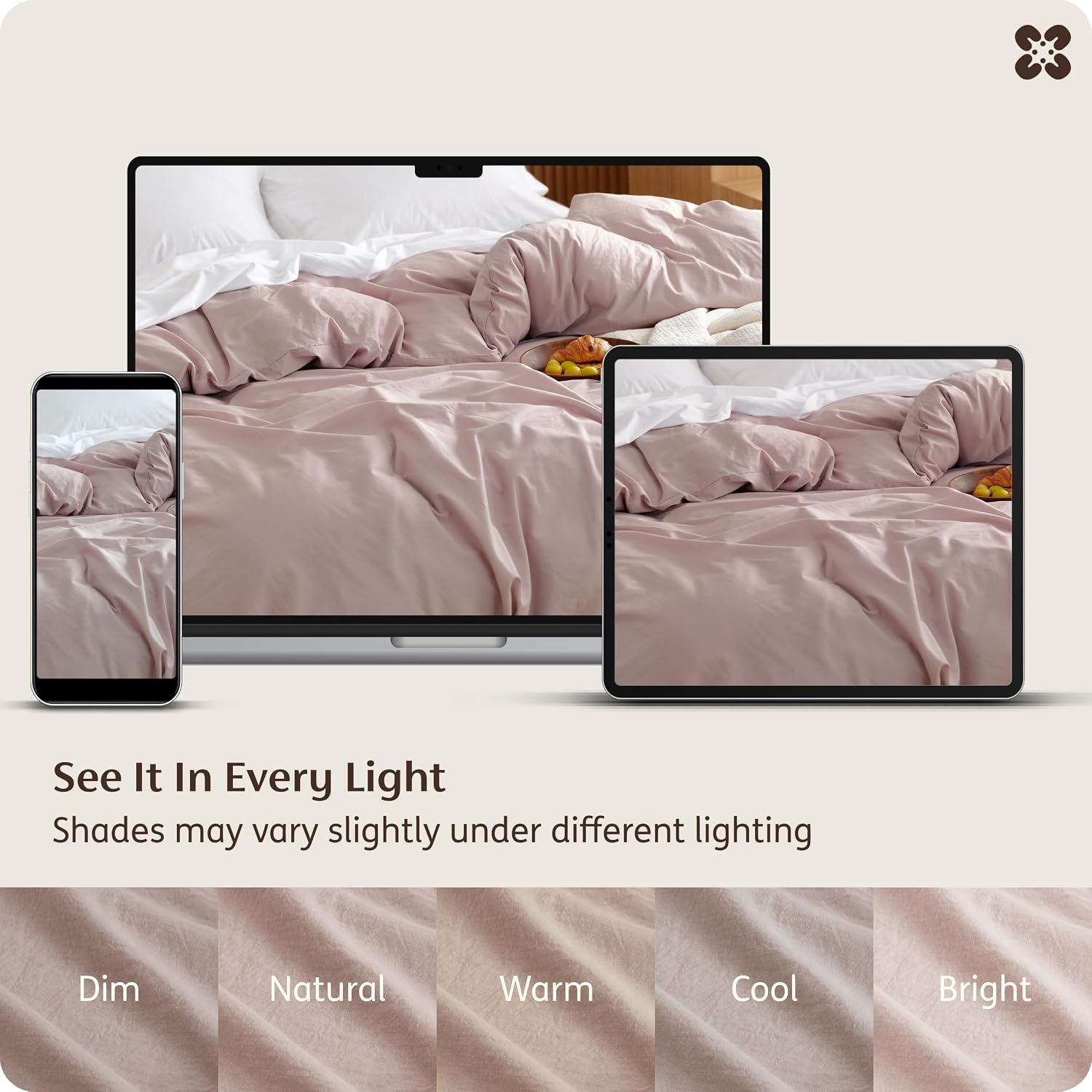 image:imageBedsure PureWoven 100 Washed Cotton Duvet Cover Only QueenFrosted Almond Linen Like Textured Minimalist Bedding Plain Soft for All Seasons Zipper Closure 8 Corner Ties Good Housekeeping Seal07 Petal Pink Duvet Cover Only