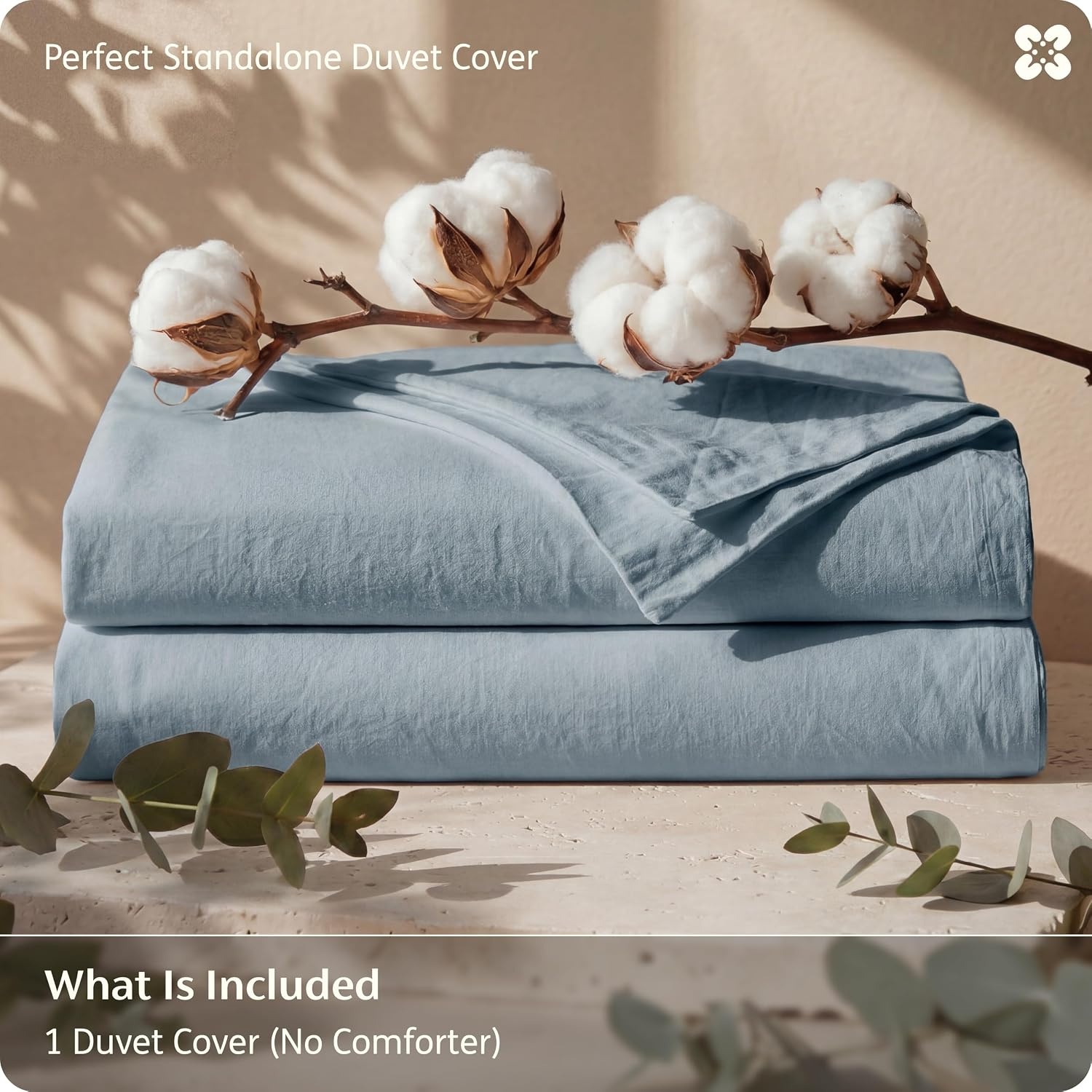 image:imageBedsure PureWoven 100 Washed Cotton Duvet Cover Only QueenFrosted Almond Linen Like Textured Minimalist Bedding Plain Soft for All Seasons Zipper Closure 8 Corner Ties Good Housekeeping Seal05 Dusty Blue Duvet Cover Only