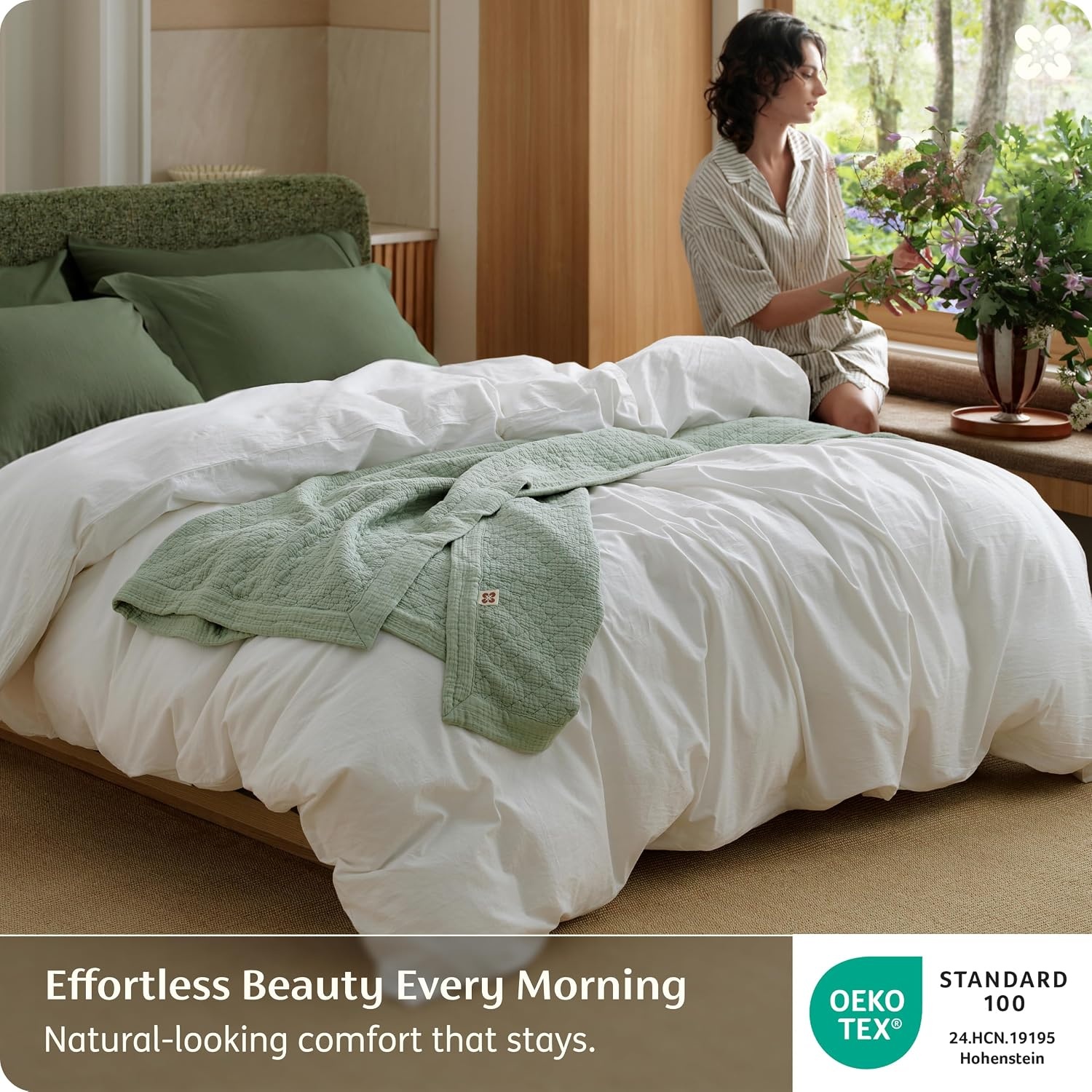 image:imageBedsure PureWoven 100 Washed Cotton Duvet Cover Only QueenFrosted Almond Linen Like Textured Minimalist Bedding Plain Soft for All Seasons Zipper Closure 8 Corner Ties Good Housekeeping Seal01 Natural White Duvet Cover Only