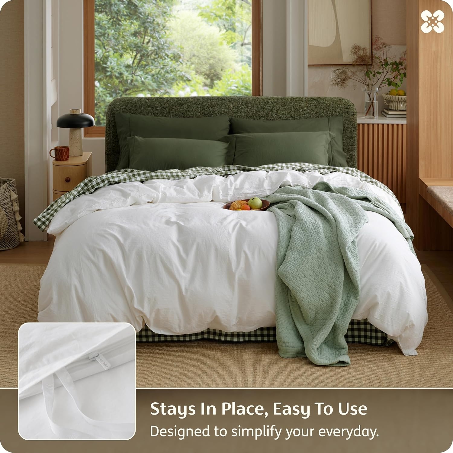 image:imageBedsure PureWoven 100 Washed Cotton Duvet Cover Only QueenFrosted Almond Linen Like Textured Minimalist Bedding Plain Soft for All Seasons Zipper Closure 8 Corner Ties Good Housekeeping Seal01 Natural White Duvet Cover Only