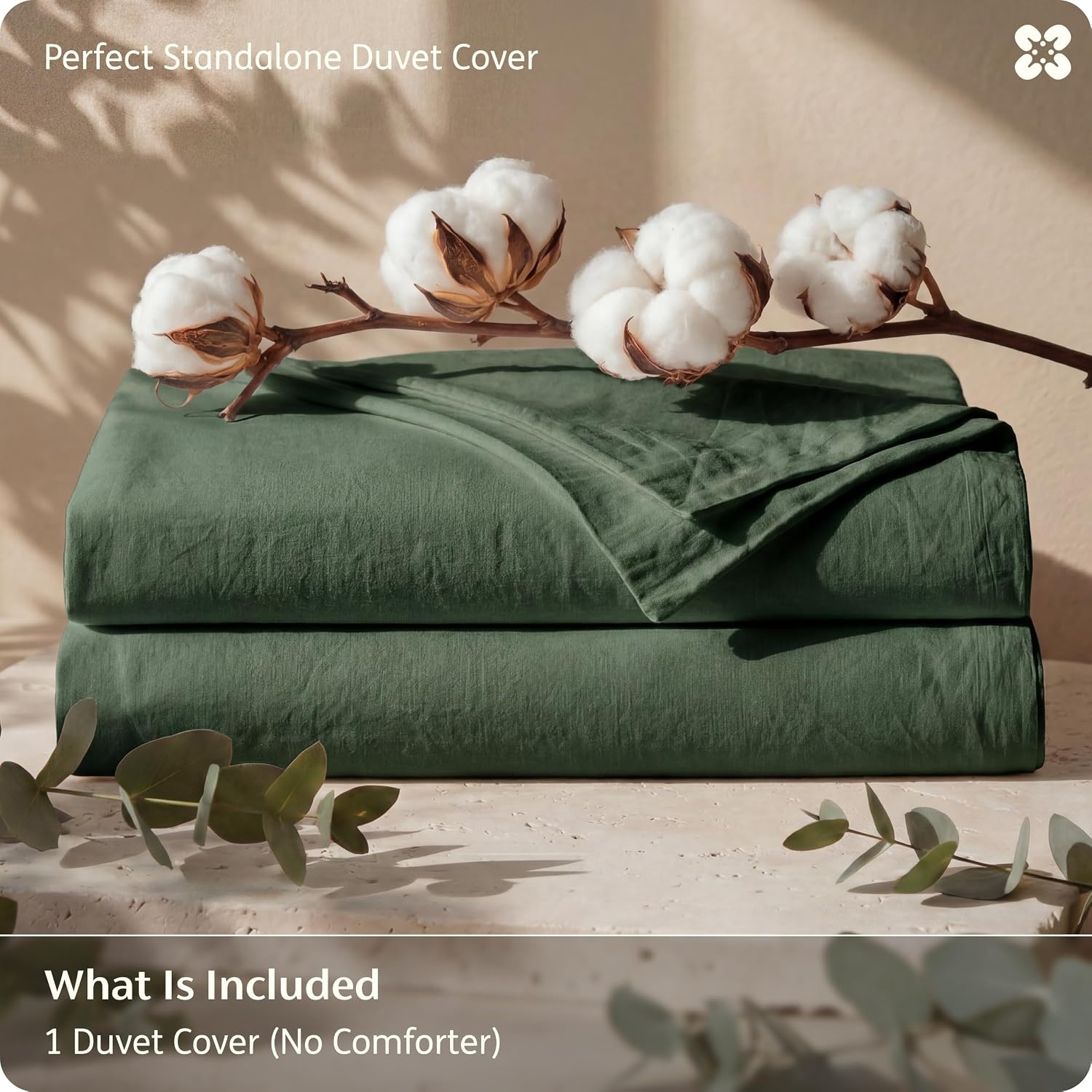 image:imageBedsure PureWoven 100 Washed Cotton Duvet Cover Only QueenFrosted Almond Linen Like Textured Minimalist Bedding Plain Soft for All Seasons Zipper Closure 8 Corner Ties Good Housekeeping Seal04 Olive Green Duvet Cover Only