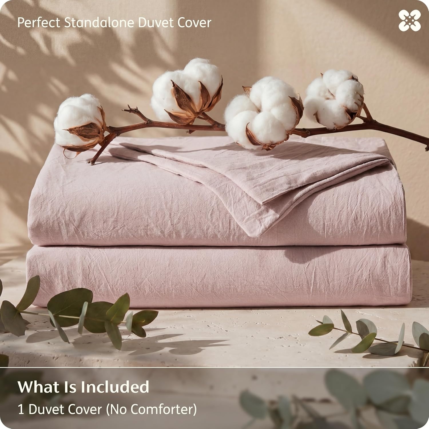 image:imageBedsure PureWoven 100 Washed Cotton Duvet Cover Only QueenFrosted Almond Linen Like Textured Minimalist Bedding Plain Soft for All Seasons Zipper Closure 8 Corner Ties Good Housekeeping Seal07 Petal Pink Duvet Cover Only