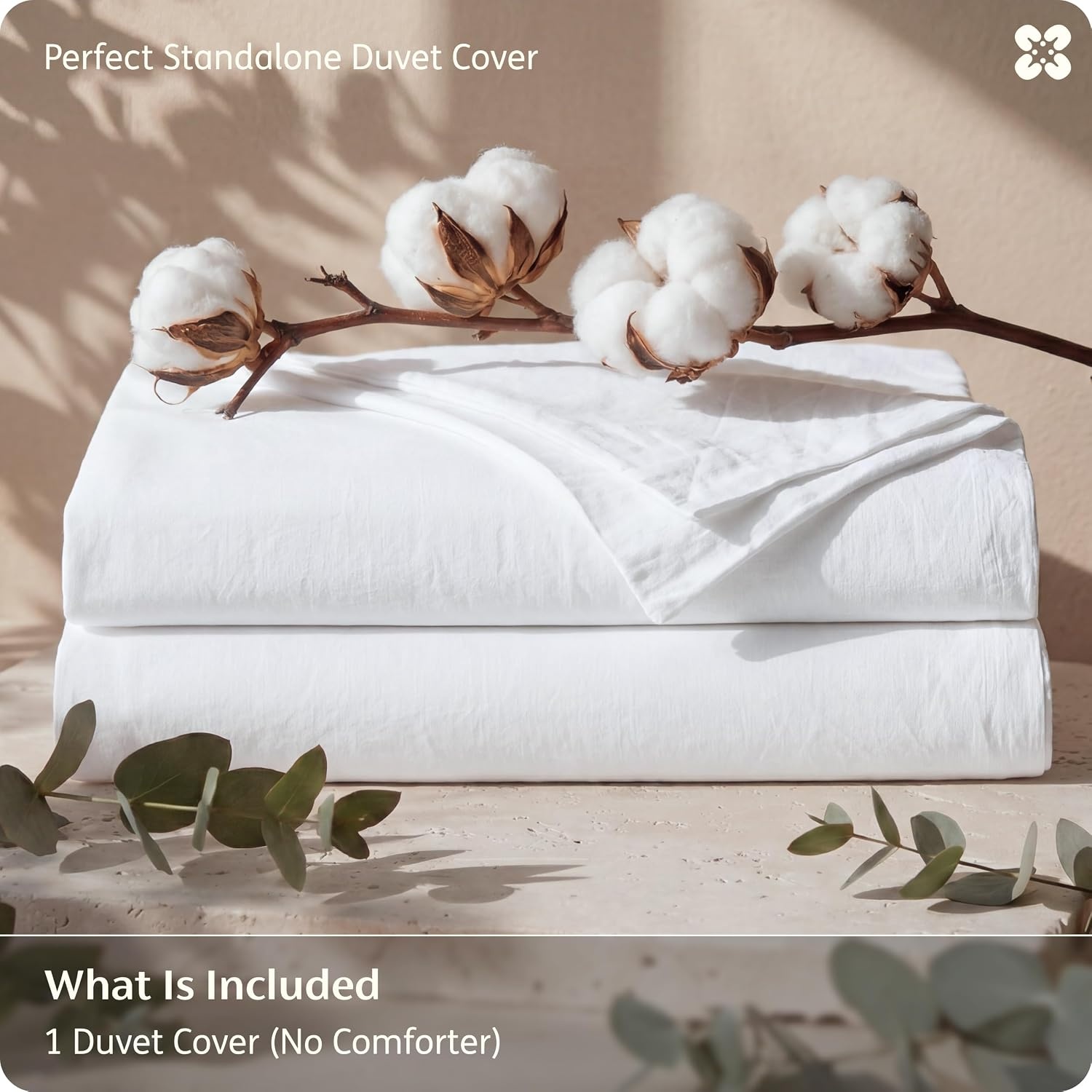 image:imageBedsure PureWoven 100 Washed Cotton Duvet Cover Only QueenFrosted Almond Linen Like Textured Minimalist Bedding Plain Soft for All Seasons Zipper Closure 8 Corner Ties Good Housekeeping Seal06 Bright White Duvet Cover Only