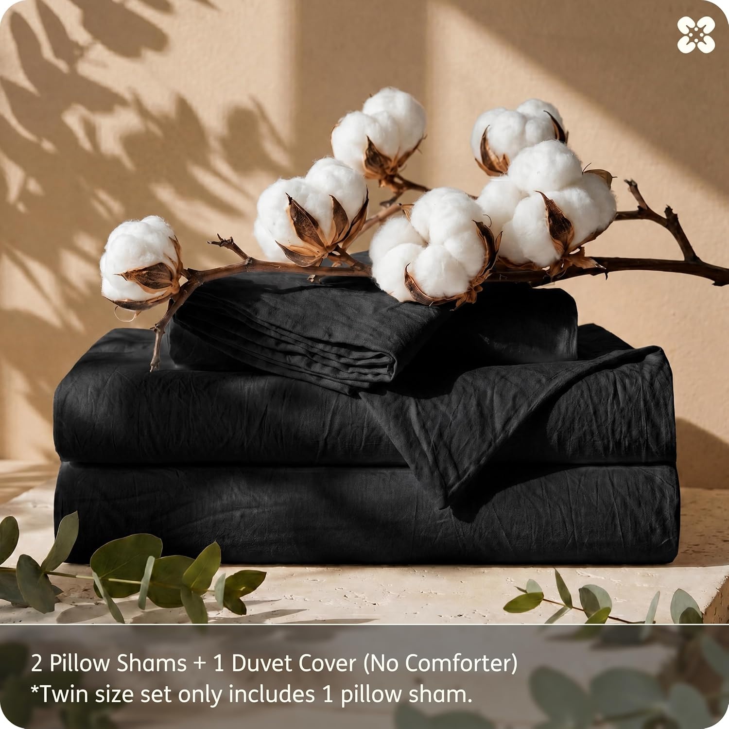 image:imageBedsure PureWoven 100 Washed Cotton Duvet Cover Set Queen Size 3PC Linen Like Texture Percale Breathable Bedding Set for All Seasons Zipper Closure 8 Corner Ties Natural White 90 X 9021 Black No Comforter