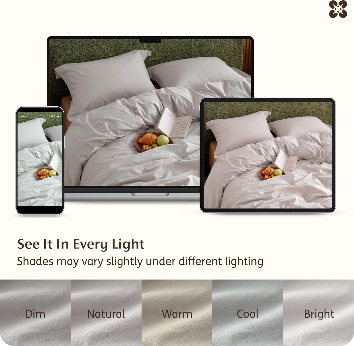 image:imageBedsure PureWoven 100 Washed Cotton Duvet Cover Set Queen Size 3PC Linen Like Texture Percale Breathable Bedding Set for All Seasons Zipper Closure 8 Corner Ties Natural White 90 X 9018 Light Grey No Comforter