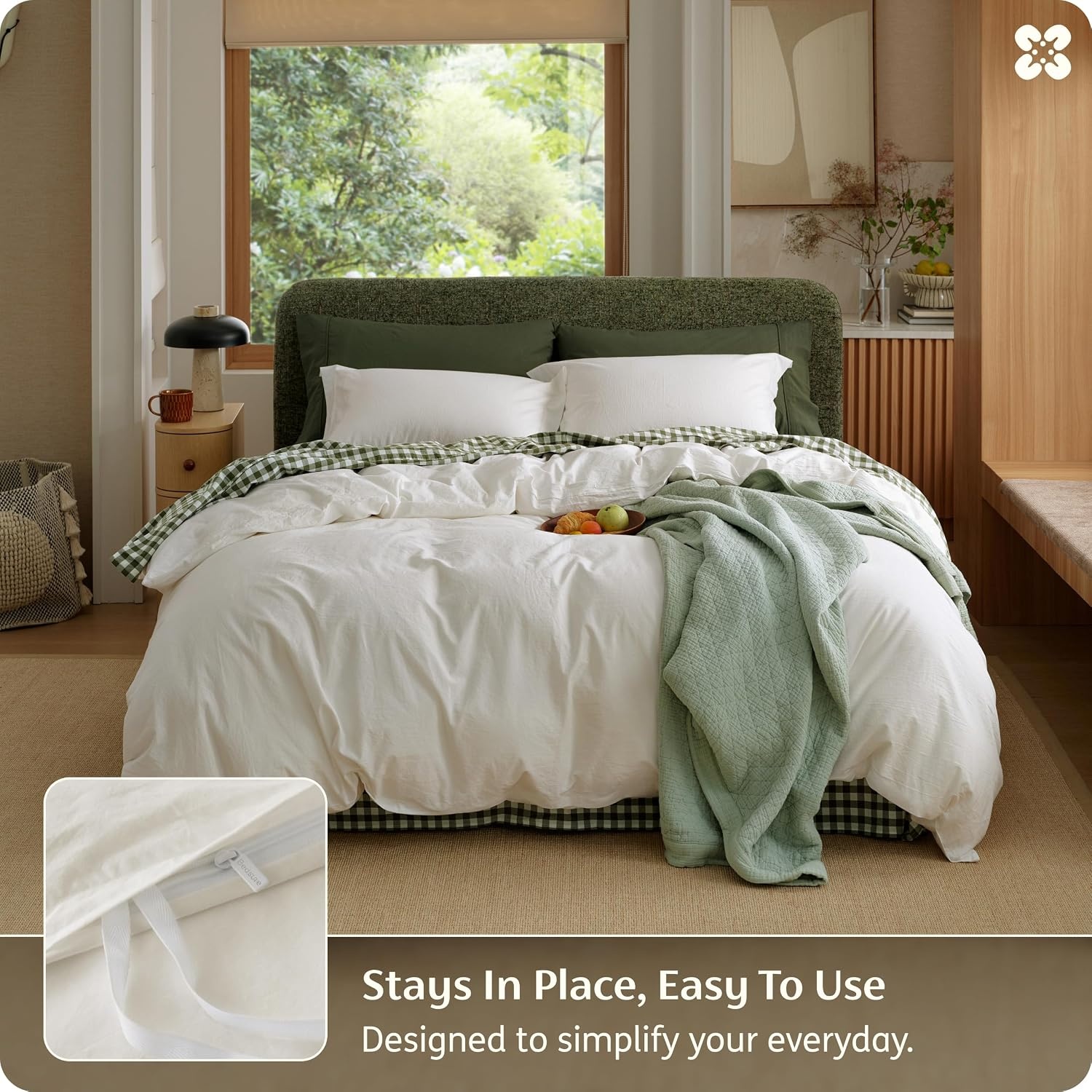image:imageBedsure PureWoven 100 Washed Cotton Duvet Cover Set Queen Size 3PC Linen Like Texture Percale Breathable Bedding Set for All Seasons Zipper Closure 8 Corner Ties Natural White 90 X 9008 Ivory No Comforter