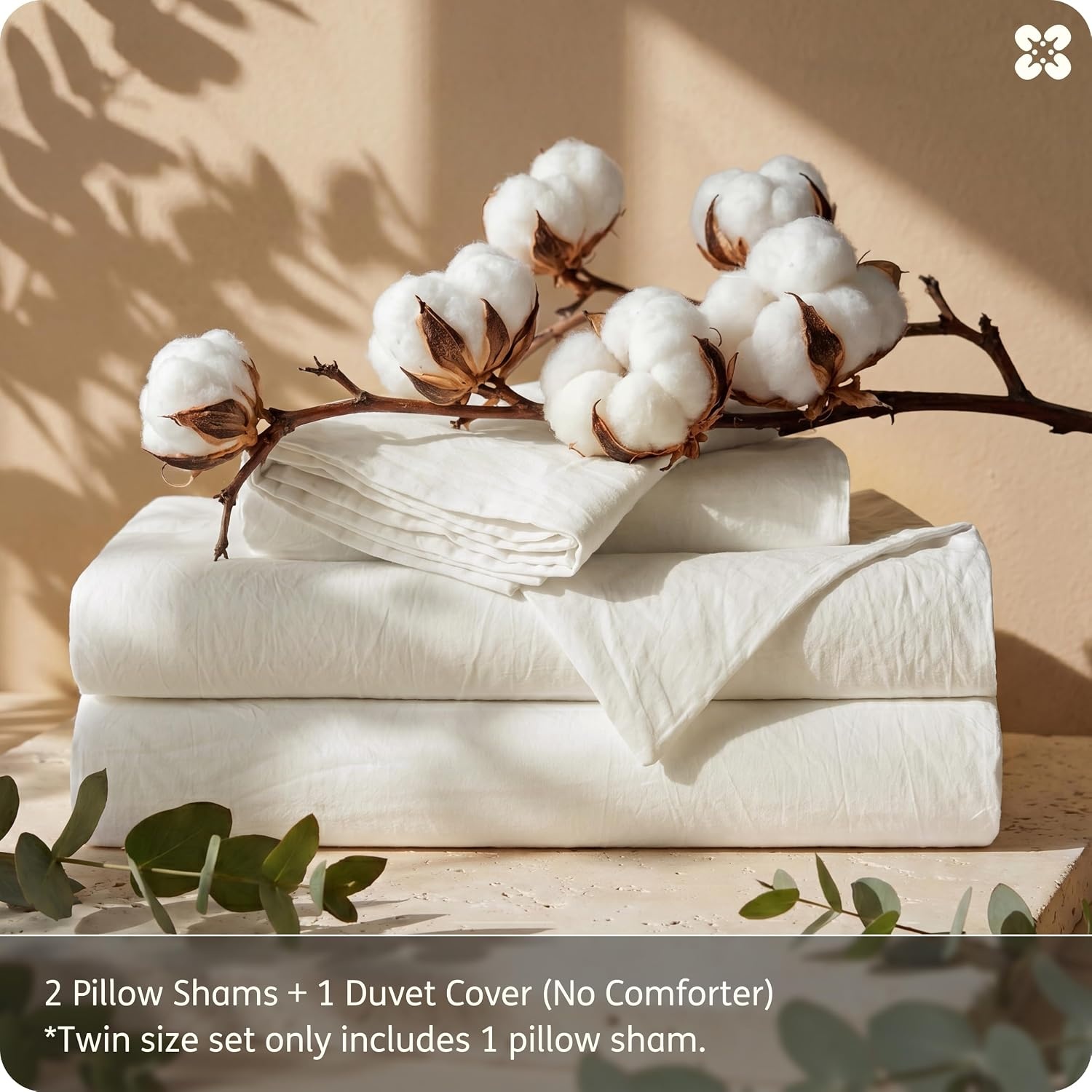 image:imageBedsure PureWoven 100 Washed Cotton Duvet Cover Set Queen Size 3PC Linen Like Texture Percale Breathable Bedding Set for All Seasons Zipper Closure 8 Corner Ties Natural White 90 X 9008 Ivory No Comforter