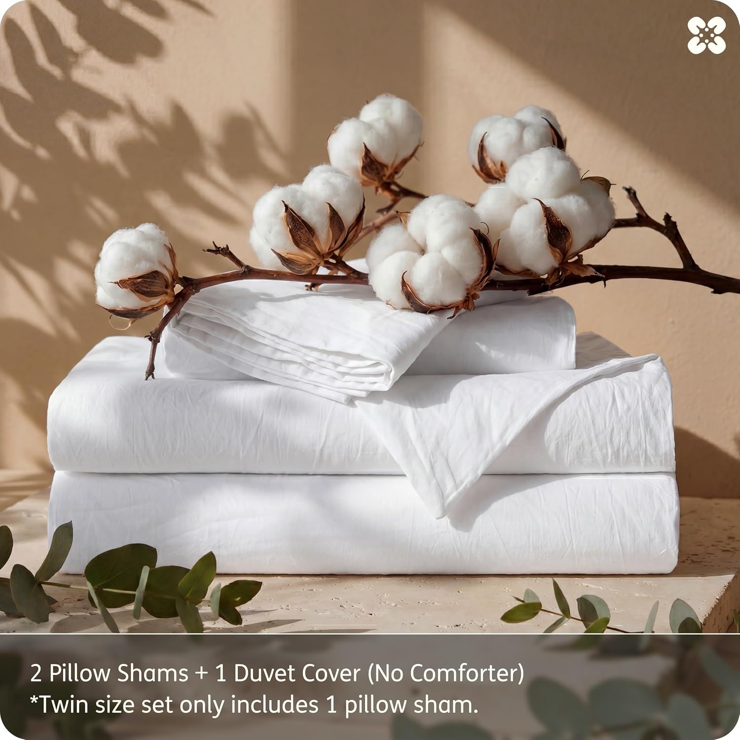 image:imageBedsure PureWoven 100 Washed Cotton Duvet Cover Set Queen Size 3PC Linen Like Texture Percale Breathable Bedding Set for All Seasons Zipper Closure 8 Corner Ties Natural White 90 X 9000 Bright White No Comforter
