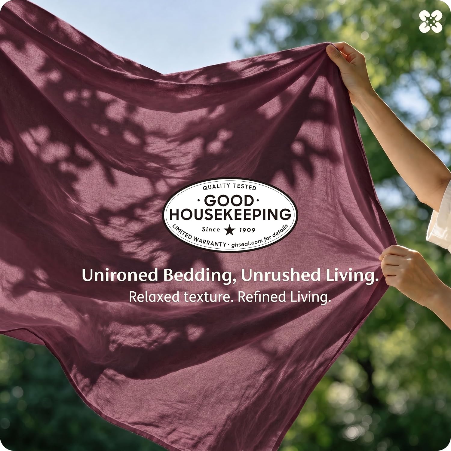 image:imageBedsure PureWoven 100 Washed Cotton Duvet Cover Set Queen Size 3PC Linen Like Texture Percale Breathable Bedding Set for All Seasons Zipper Closure 8 Corner Ties Natural White 90 X 9022 Burgundy No Comforter