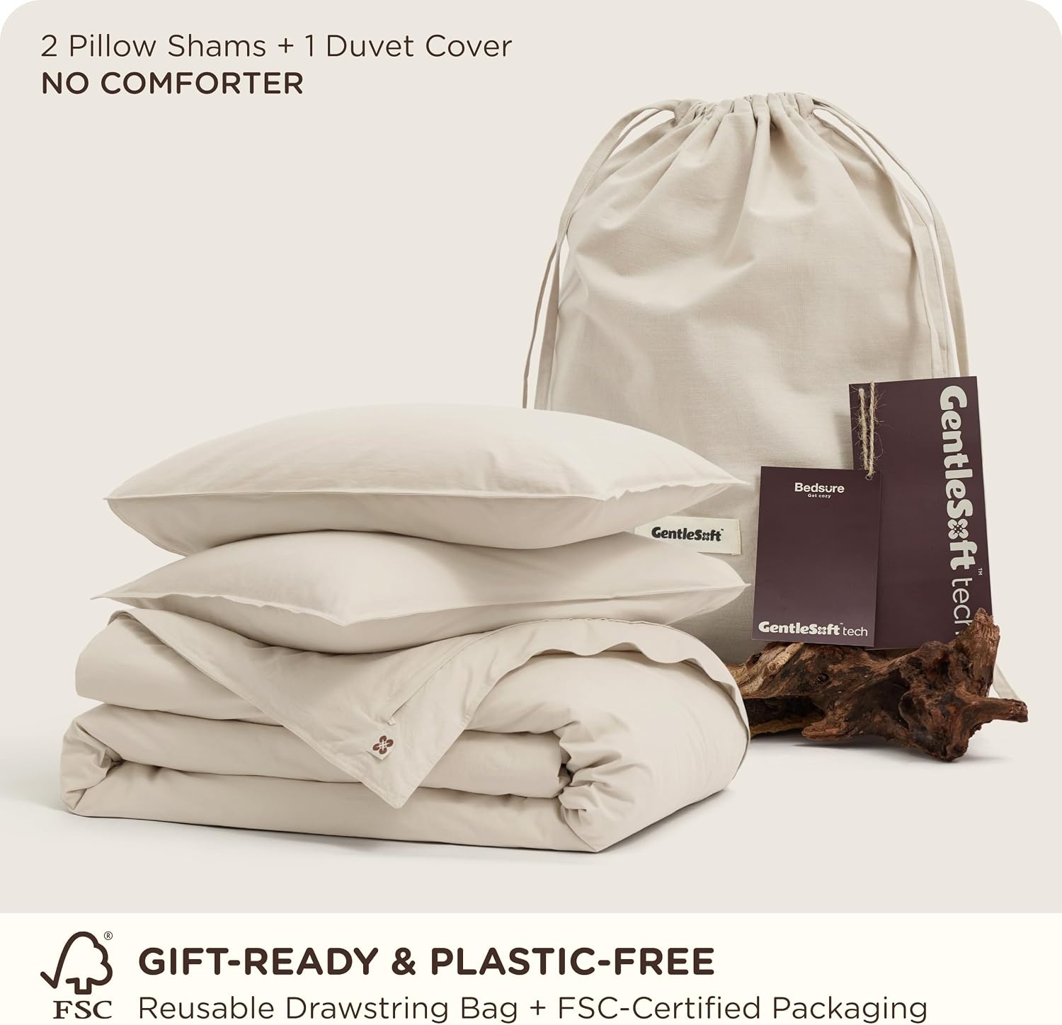 image:imageBedsure PureWoven 100 Washed Cotton Duvet Cover Set Queen Size 3PC Linen Like Texture Percale Breathable Bedding Set for All Seasons Zipper Closure 8 Corner Ties Natural White 90 X 9033 Slub Ivory No Comforter