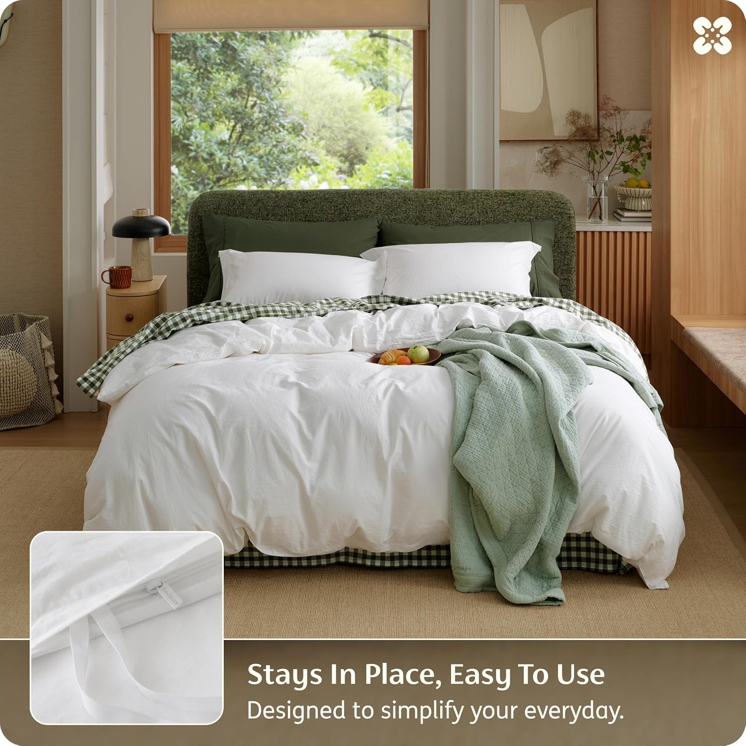 image:imageBedsure PureWoven 100 Washed Cotton Duvet Cover Set Queen Size 3PC Linen Like Texture Percale Breathable Bedding Set for All Seasons Zipper Closure 8 Corner Ties Natural White 90 X 9011 Bright White No Comforter