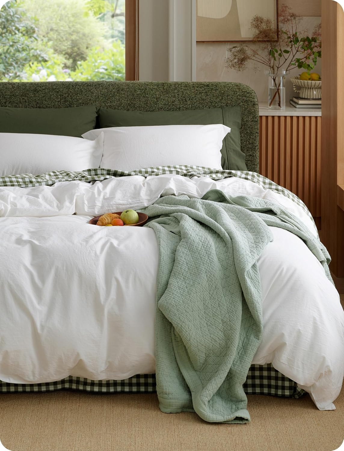 image:imageBedsure PureWoven 100 Washed Cotton Duvet Cover Set Queen Size 3PC Linen Like Texture Percale Breathable Bedding Set for All Seasons Zipper Closure 8 Corner Ties Natural White 90 X 9001 Natural White No Comforter