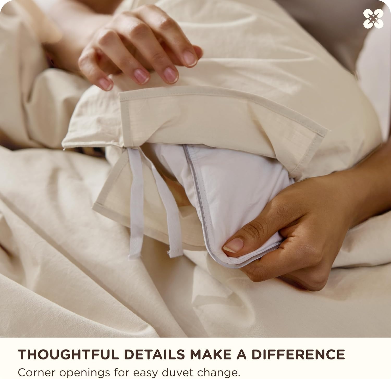 image:imageBedsure PureWoven 100 Washed Cotton Duvet Cover Set Queen Size 3PC Linen Like Texture Percale Breathable Bedding Set for All Seasons Zipper Closure 8 Corner Ties Natural White 90 X 9033 Slub Ivory No Comforter