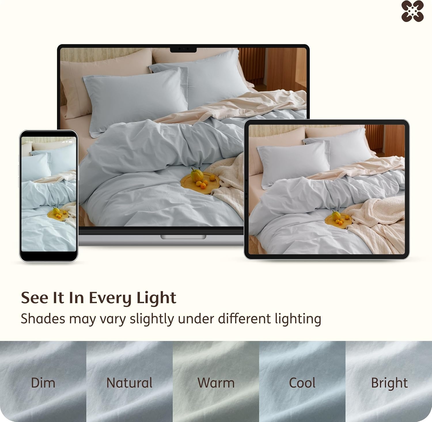 image:imageBedsure PureWoven 100 Washed Cotton Duvet Cover Set Queen Size 3PC Linen Like Texture Percale Breathable Bedding Set for All Seasons Zipper Closure 8 Corner Ties Natural White 90 X 9013 Pastel Blue No Comforter